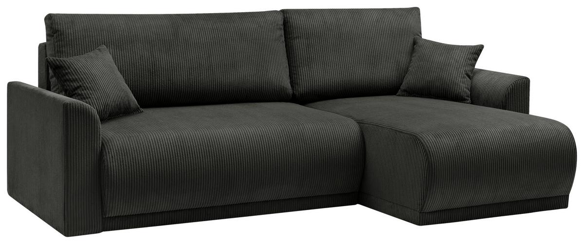 Rohová sedačka KIM L146, oboustranná, černý manšestr - černá, Moderní, dřevo (233/146cm)