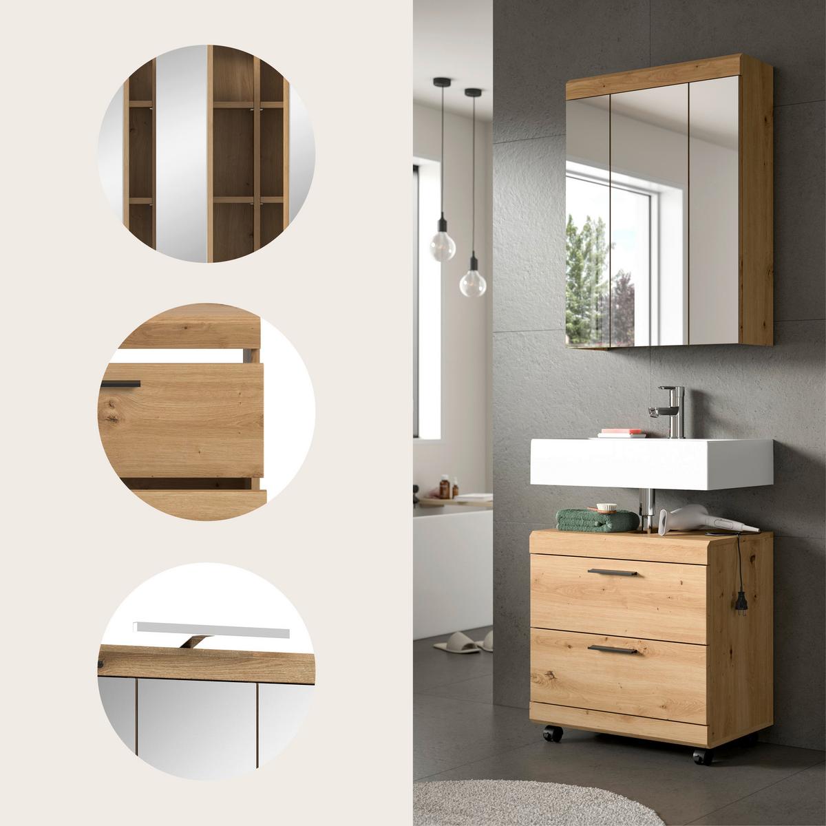 Badezimmer Scout Eiche Artisan Dekor B: 60cm - Schwarz/Eiche Artisan, Trend, Glas/Holzwerkstoff (60cm) - MID.YOU