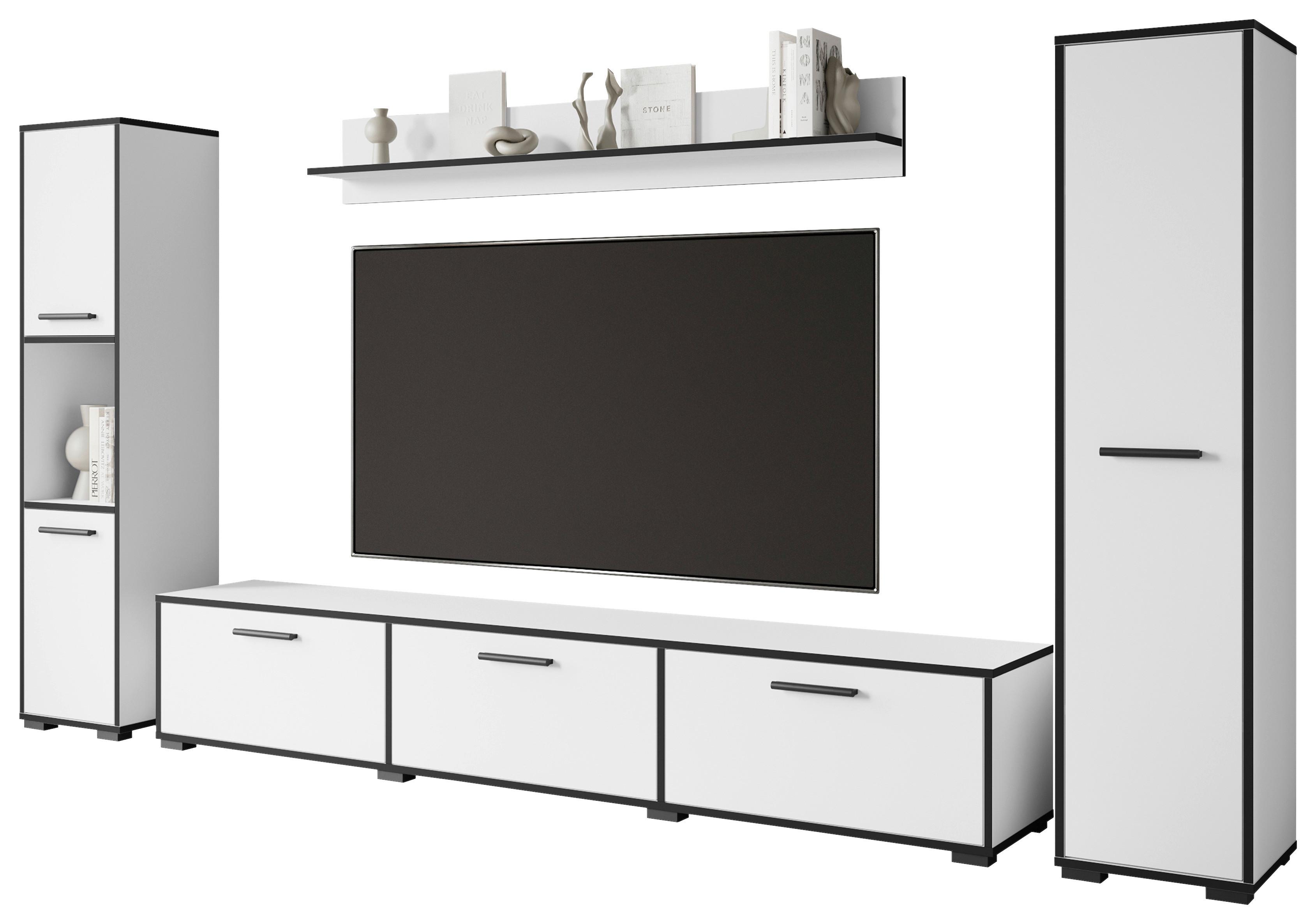 Wohnwand 4 -Teilig. Bogota XL Weiß, Graphitfarben - Schwarz/Graphitfarben, Basics, Holzwerkstoff (240/130/31cm) - P & B