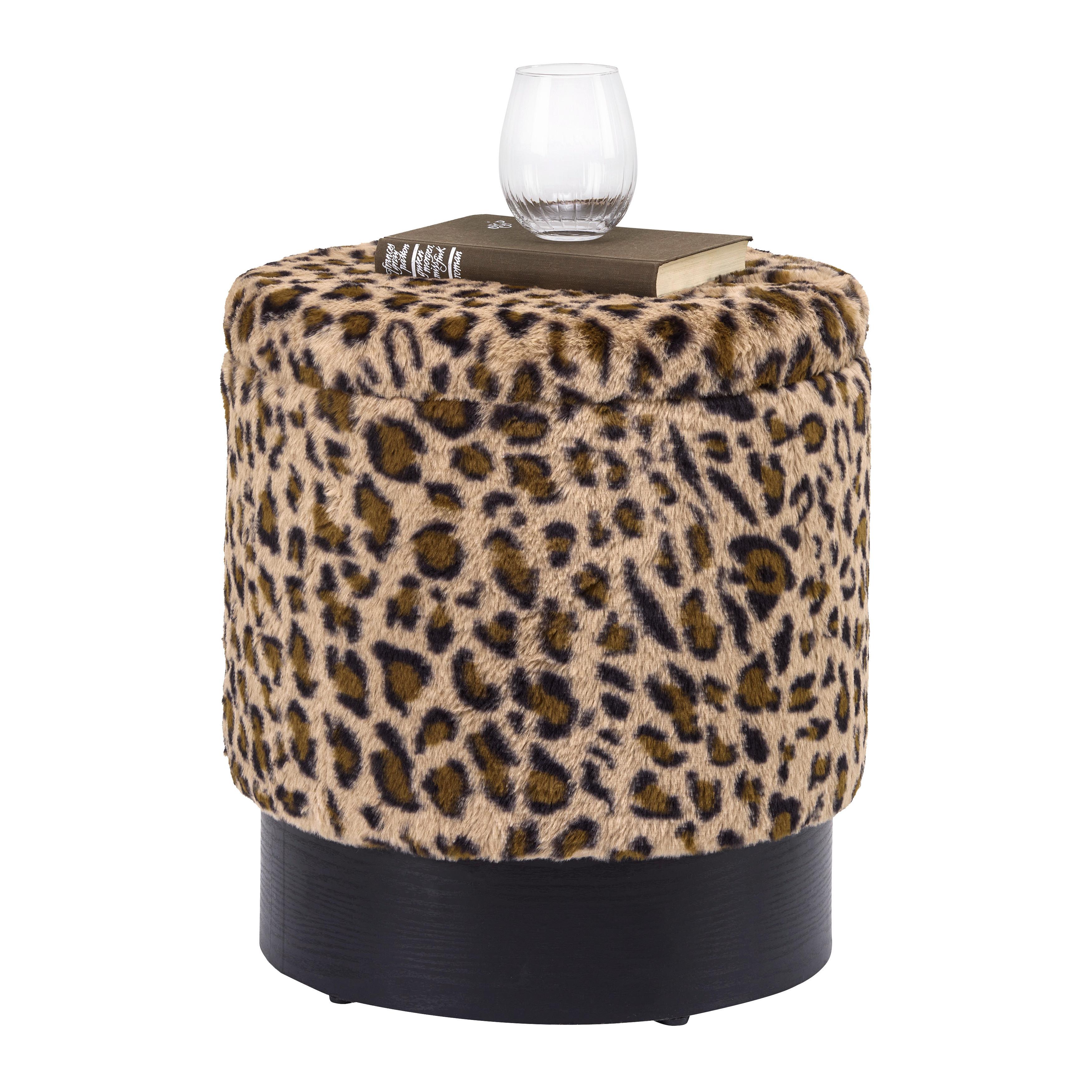 Leopardia taburetka LEO, hnedá/béžová umelá kožušina - hnedá/čierna, Lifestyle, kompozitné drevo/textil (38/38/43cm) - Mömax