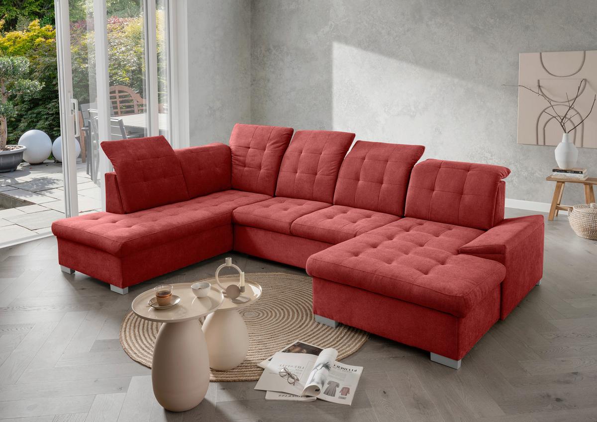 Wohnlandschaft Zira Rot U: 212x330x169cm - Chromfarben/Rot, MODERN, Textil (212/330/169cm) - Livetastic