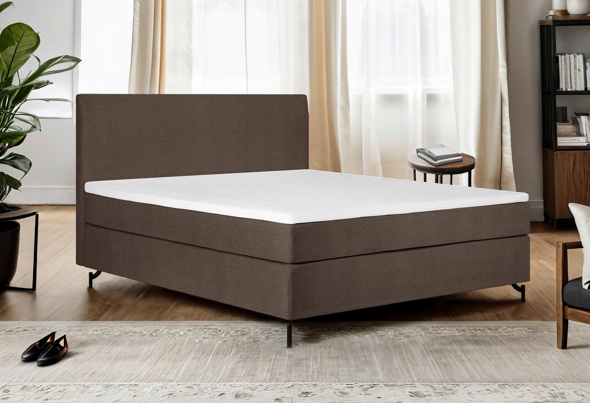 Boxspringbett Linz 140x200 cm Braun inkl. Topper - Schwarz/Braun, MODERN, Textil (140/200cm) - MID.YOU