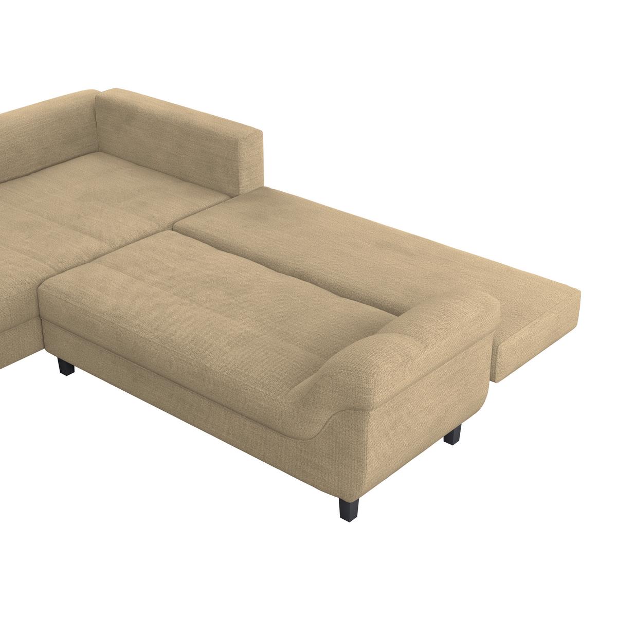 Ecksofa mit Schlaffunktion Mendoza New Chenille 309x197cm - Beige/Schwarz, KONVENTIONELL, Textil (197/309cm) - Ondega
