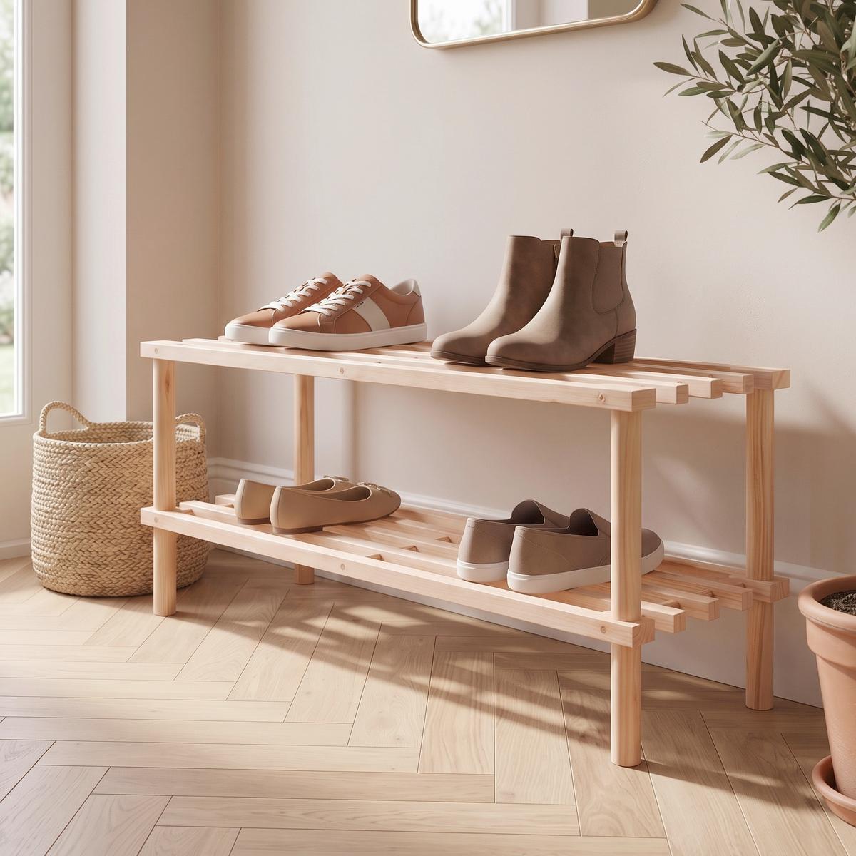 Schuhrost Shoe Rack 2 Ablagen 6 Paar Naturfarben H: 29,5 cm - Naturfarben, Basics, Holzwerkstoff (74/26/29,5cm)