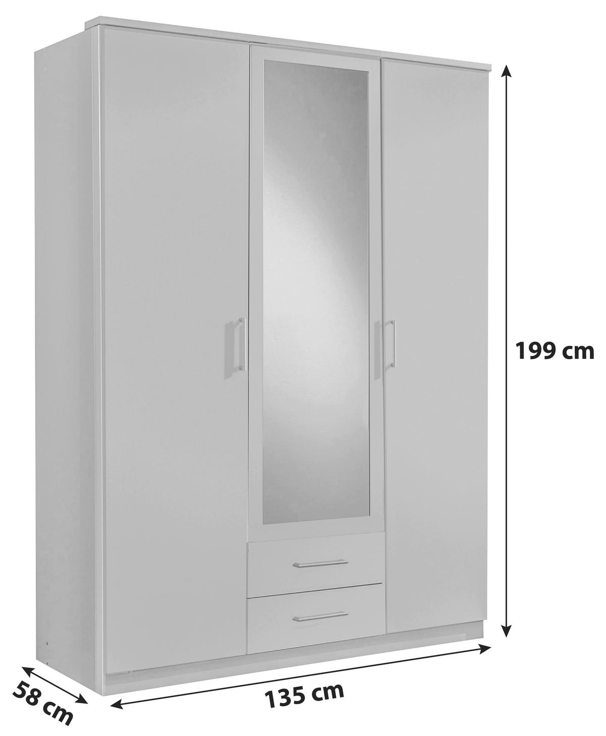 Šatníková skriňa OSAKA šírka 135cm - biela/hliníková, Konventionell, kompozitné drevo/plast (135/199,5/58cm) - MID.YOU