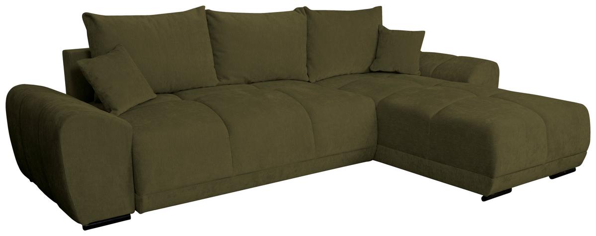 Rohová sedačka BONN, oboustranná, olivová žinylka - černá/olivově zelená, Moderní, textil/plast (296/182cm)