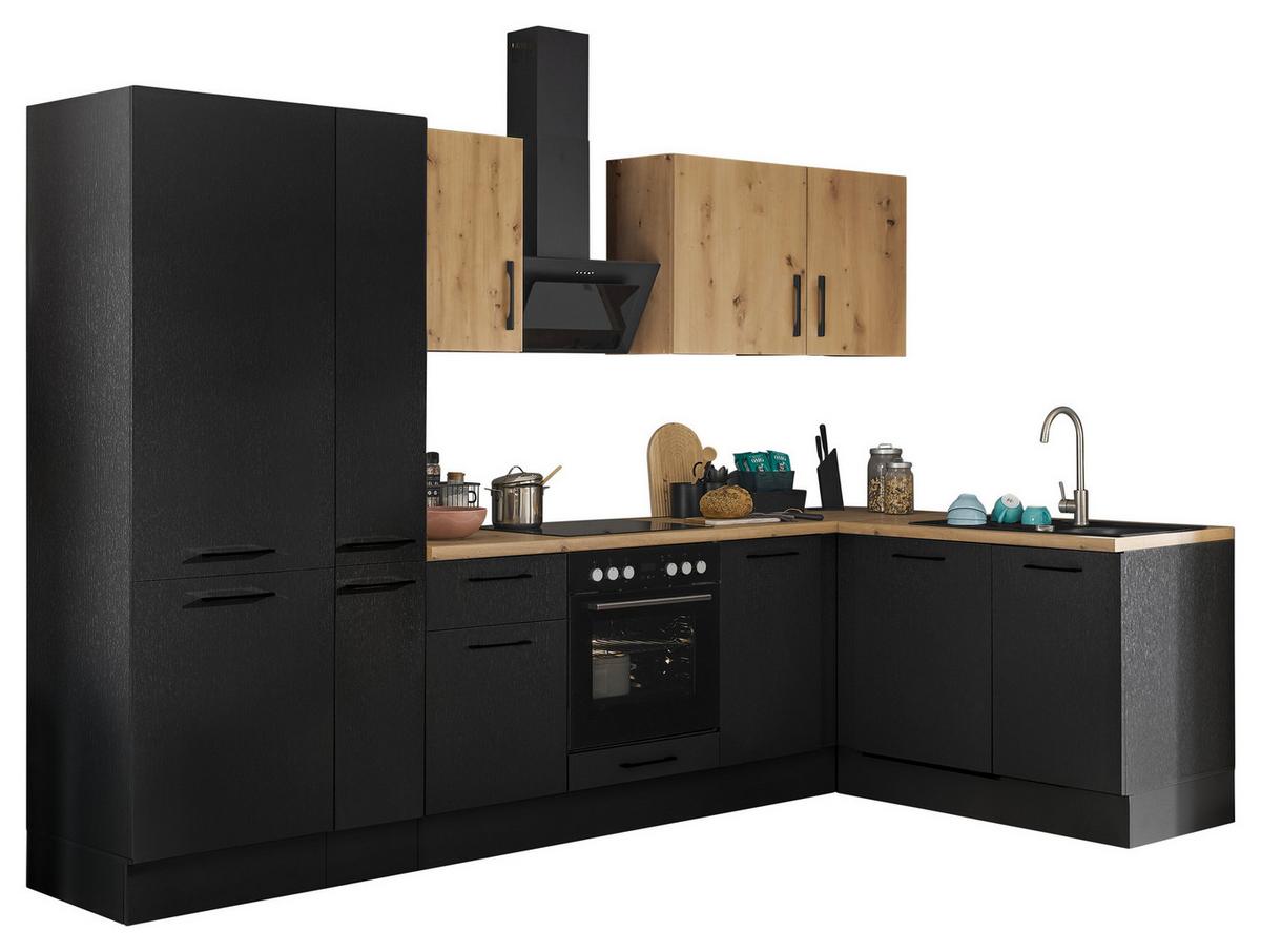 Eckküche Turin Schwarz/eiche Dekor 310x175 Cm - Schwarz/Eiche Artisan, Basics, Holzwerkstoff (310/175cm) - MID.YOU