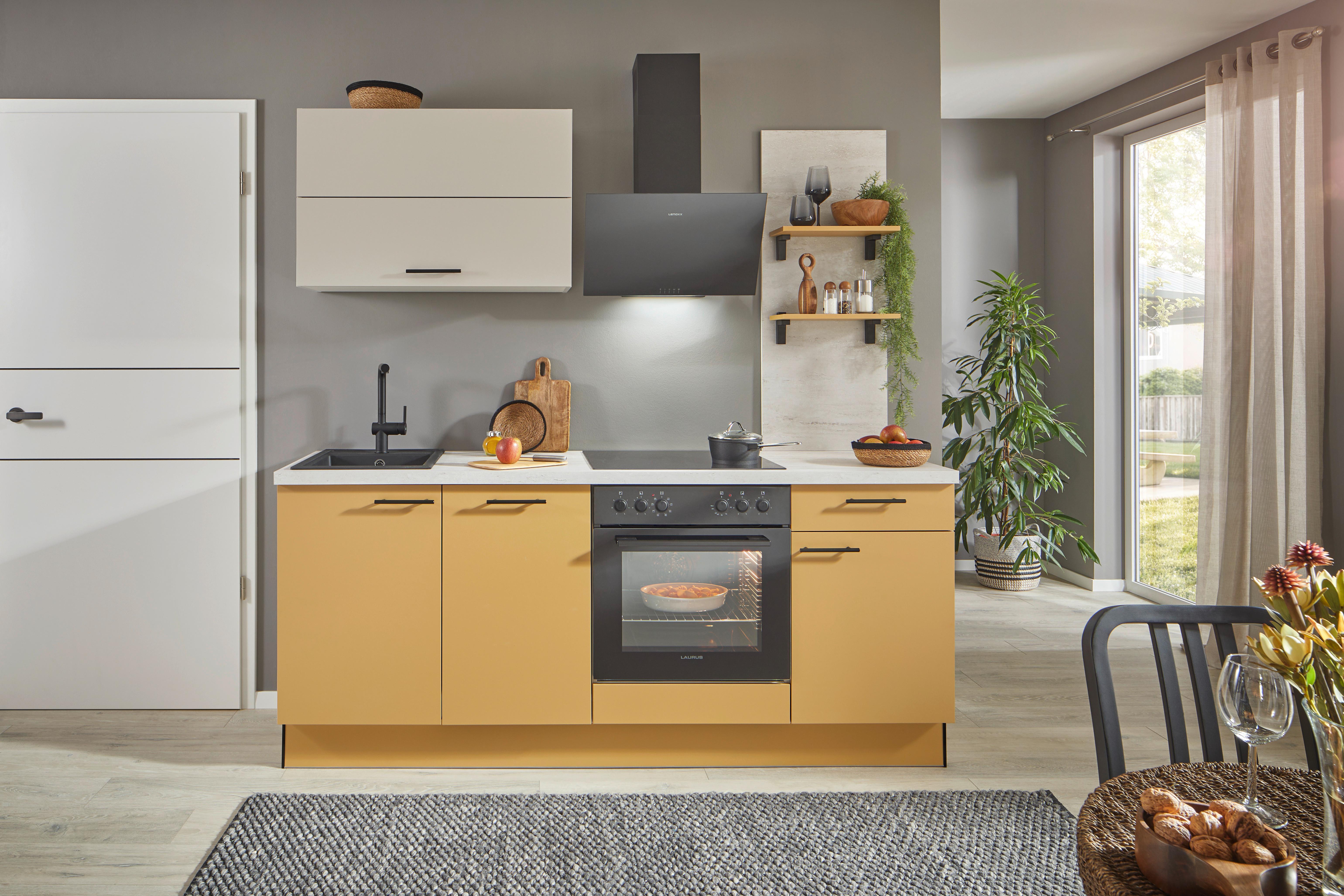 Küchenblock Pn105 / Pn80 - Kaschmir/Currygelb, Basics, Holzwerkstoff (205cm) - Pino