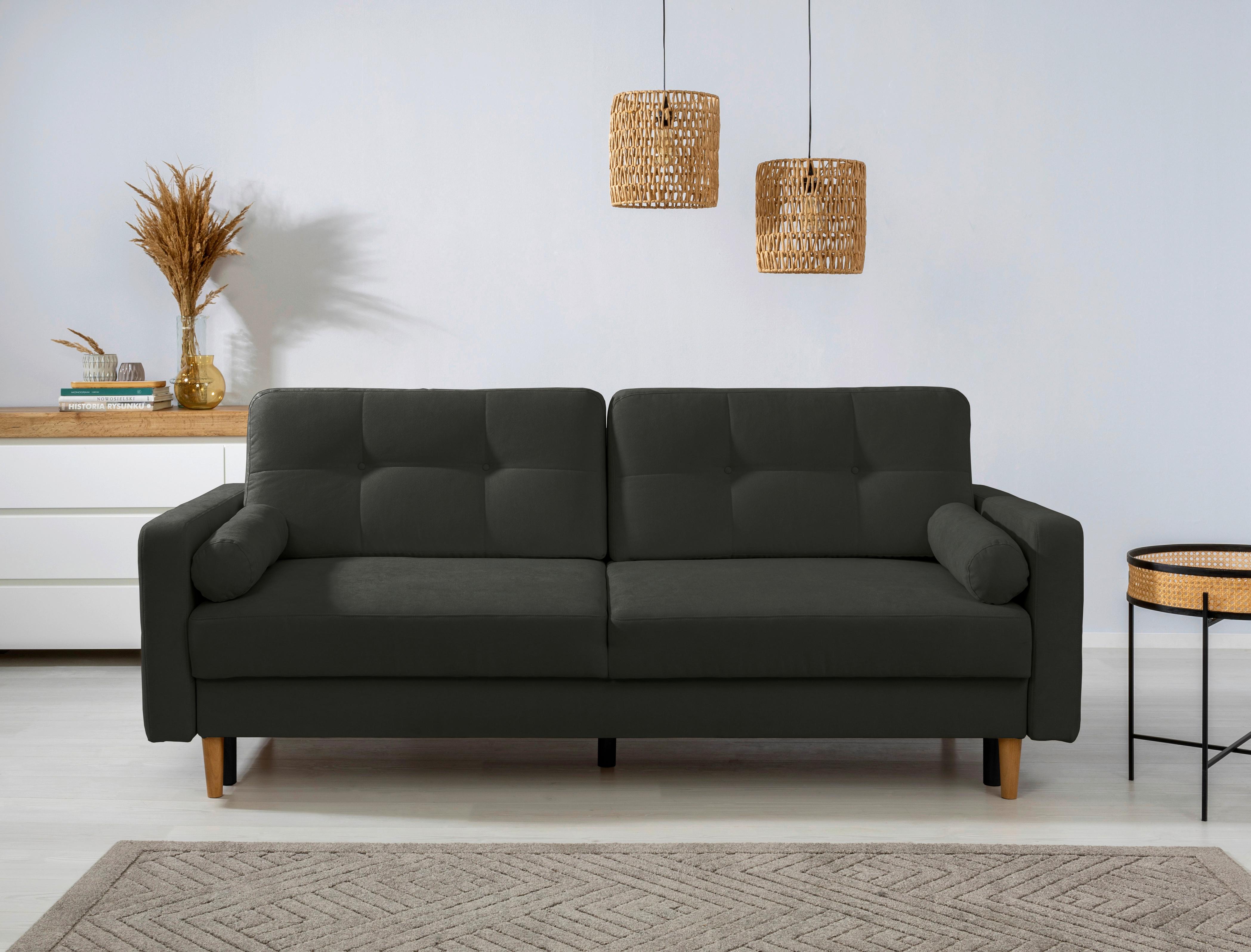 Schlafsofa Noret, Schwarz B: 222 Cm - Buchefarben/Schwarz, Design, Textil (222/93/99cm) - MID.YOU