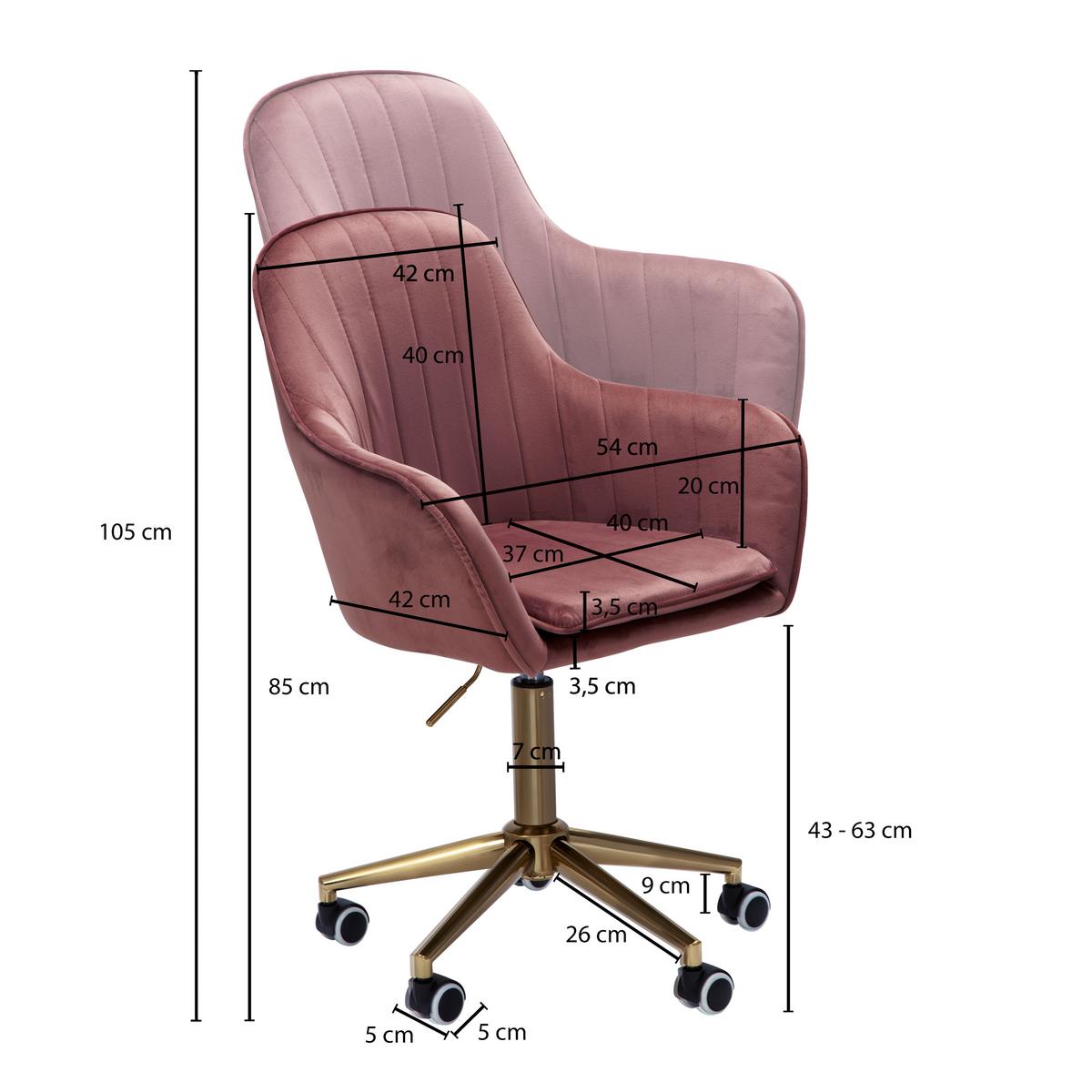 Židle Růžová - růžová/barvy zlata, Konvenční, kov/textil (54/105/52cm) - MID.YOU