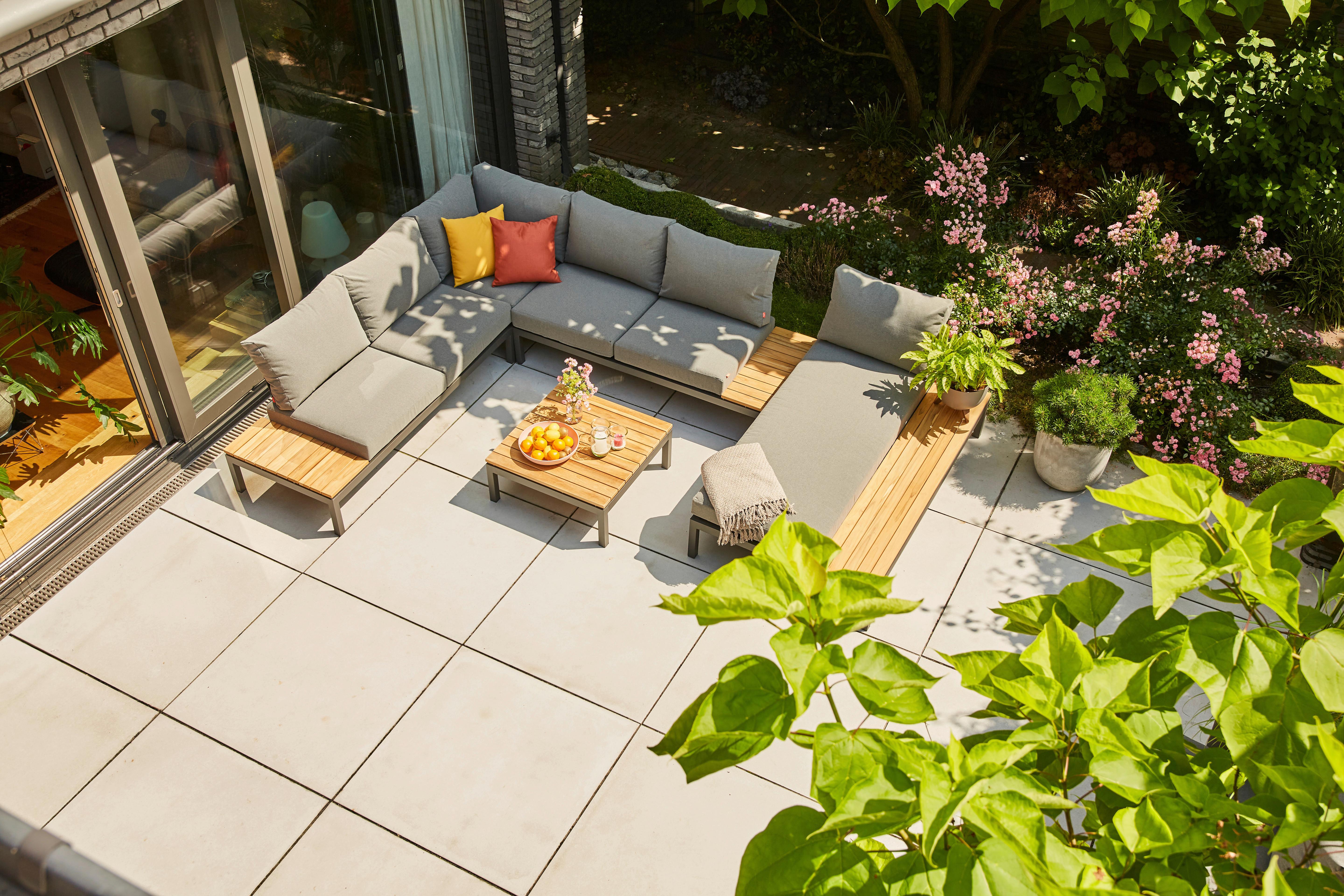 Loungegarnitur 5-Tlg Teakholz/Metall mit Kissen - Anthrazit/Grau, KONVENTIONELL, Holz/Textil (252/84/354cm) - Siena Garden