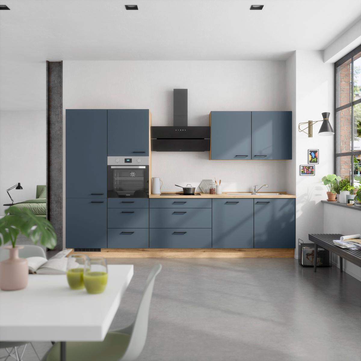 Küchenleerblock Easytouch High-Line, H8 Links - Blau/Eichefarben, MODERN, Holzwerkstoff (330cm) - Nobilia