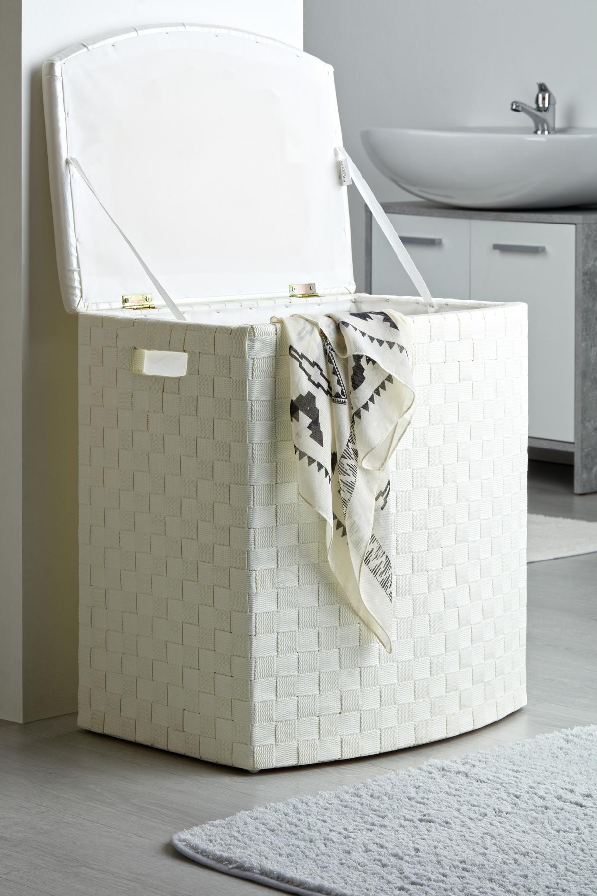 Wäschetonne Ghada L Weiß LxBxH: 49,5x37x56 cm - Weiß, KONVENTIONELL, Textil (49,5/37/56cm) - Luca Bessoni