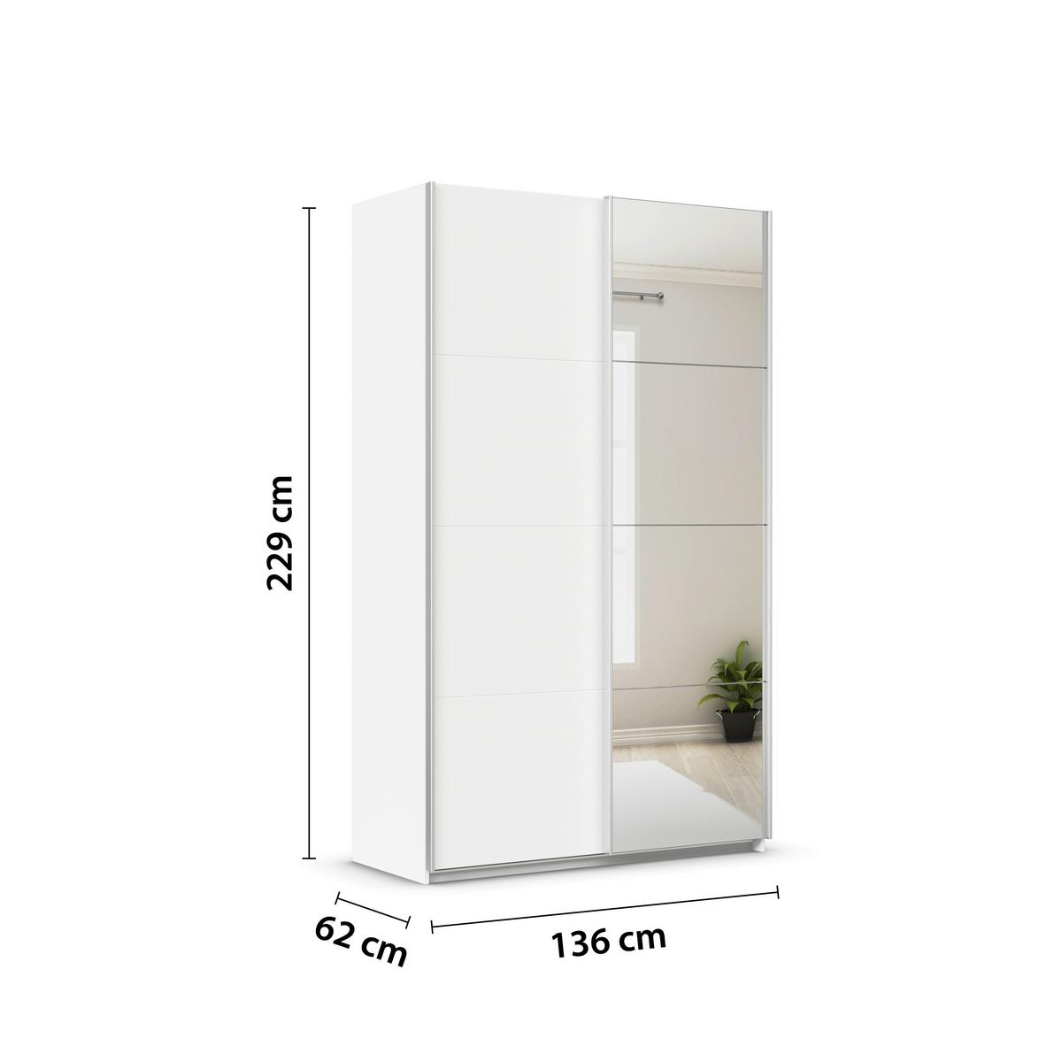 Schwebetürenschrank + Spiegel B: 136cm Feldkirch Weiß - Silberfarben/Weiß, MODERN, Holzwerkstoff (136/229/62cm)