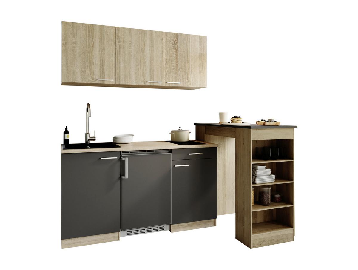 Miniküche Ingrid Grau/Eichefarben B: 150cm - Eichefarben/Grau, Design, Holzwerkstoff (150cm) - Respekta