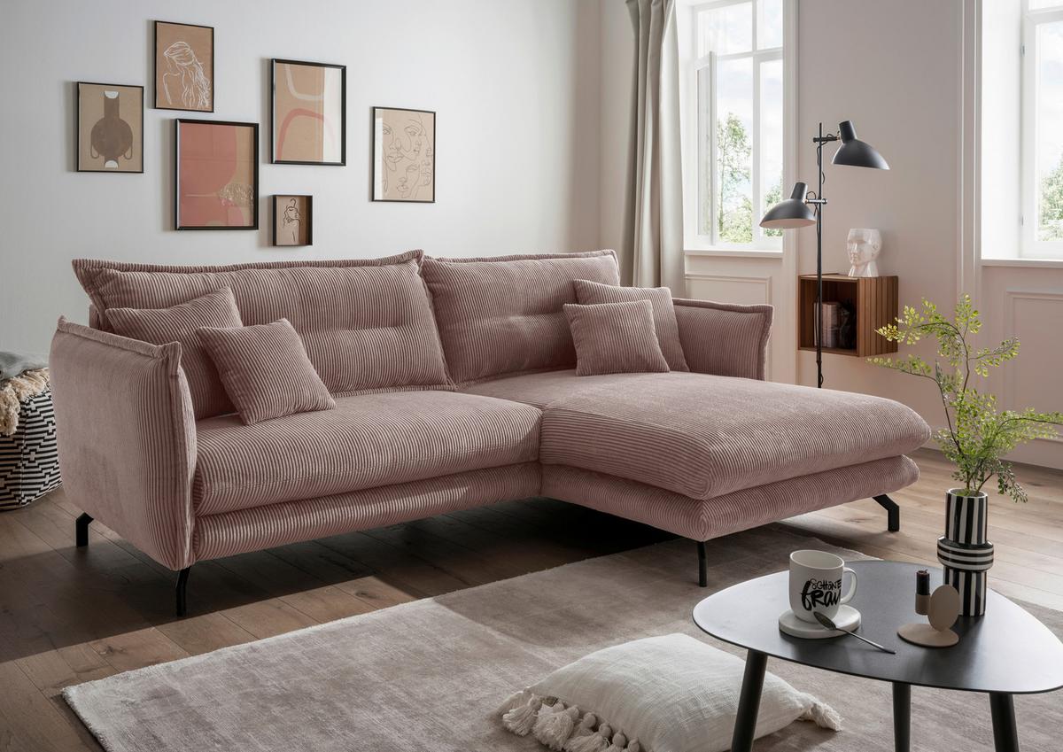 Ecksofa Lava Rosa S: 255/180 cm - Schwarz/Rosa, MODERN, Textil (255/180cm) - Livetastic
