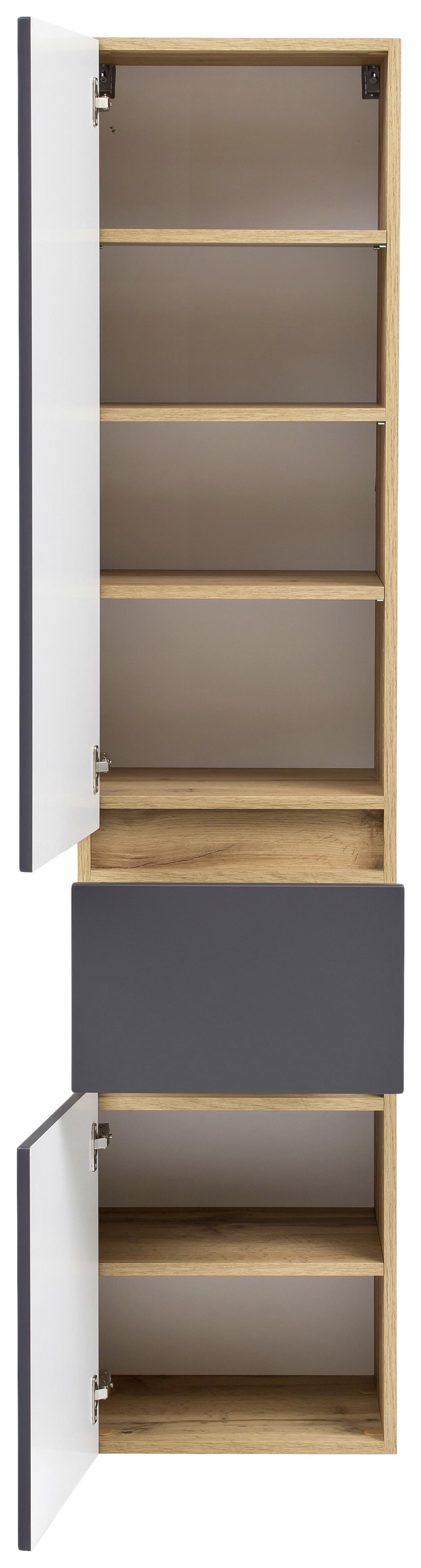 Hochschrank Kopenhagen B: 40 cm Grau/Eiche Dekor - Eichefarben/Silberfarben, KONVENTIONELL, Holzwerkstoff (40/180/35cm) - Held