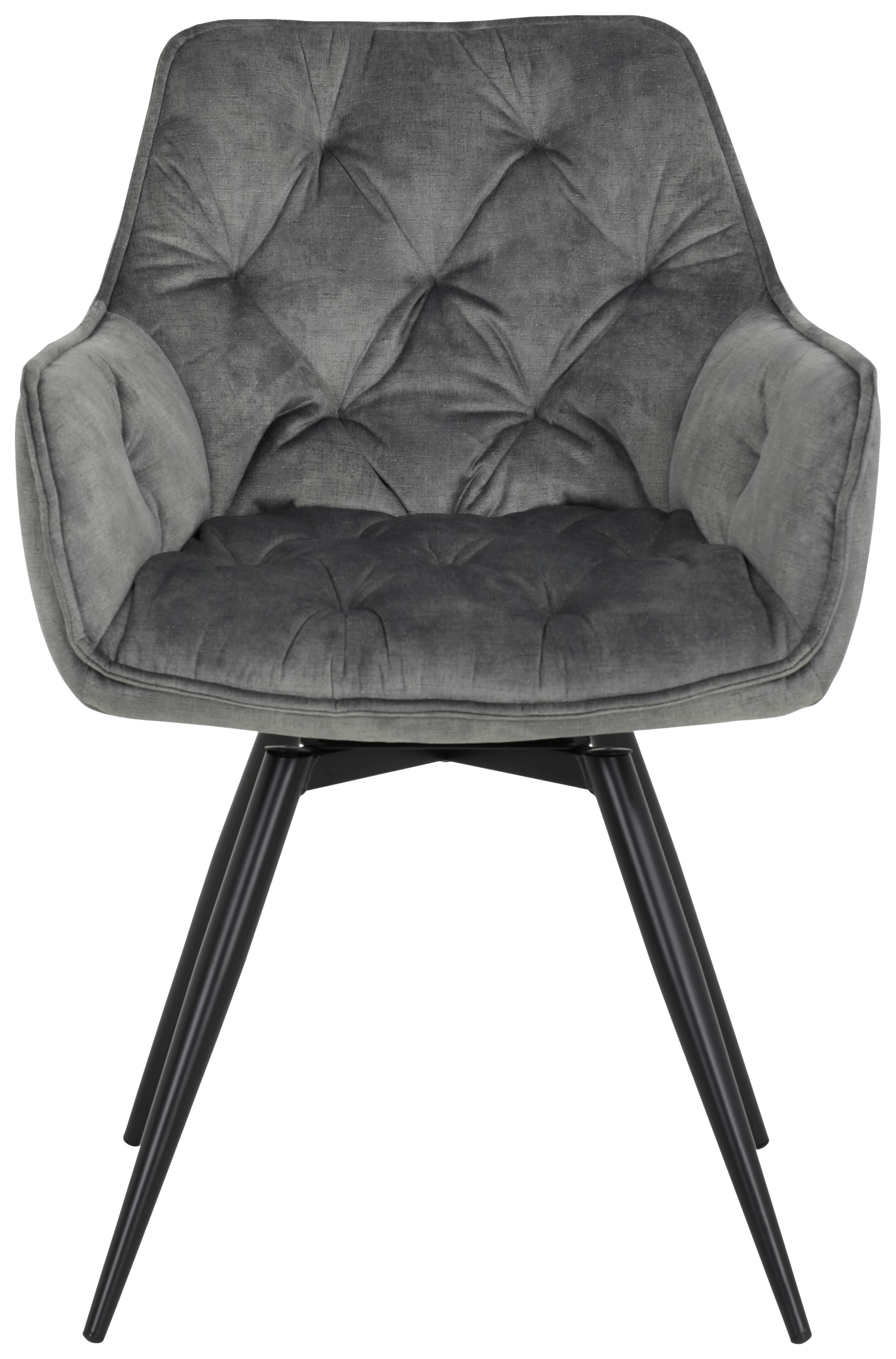 Armlehnstuhl Florentina Grau 2er-Set - Schwarz/Grau, MODERN, Textil/Metall (56/82/63cm) - MID.YOU