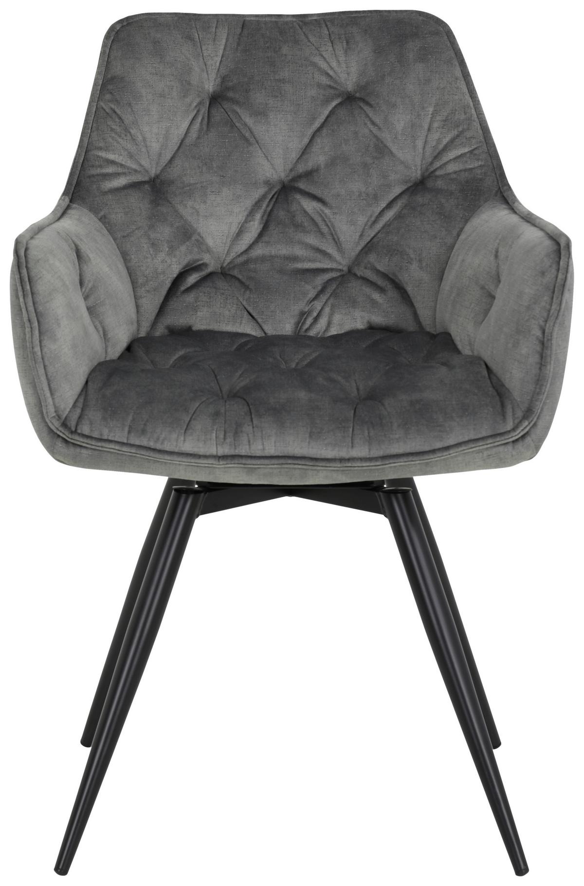 Armlehnstuhl Florentina Grau 2er-Set - Schwarz/Grau, MODERN, Textil/Metall (56/82/63cm) - MID.YOU