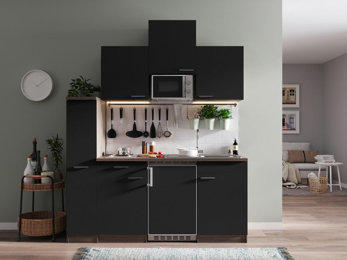 Küchenblock Oliver Singleküche 180 cm - Eichefarben/Schwarz, Basics, Holzwerkstoff (180cm) - Respekta