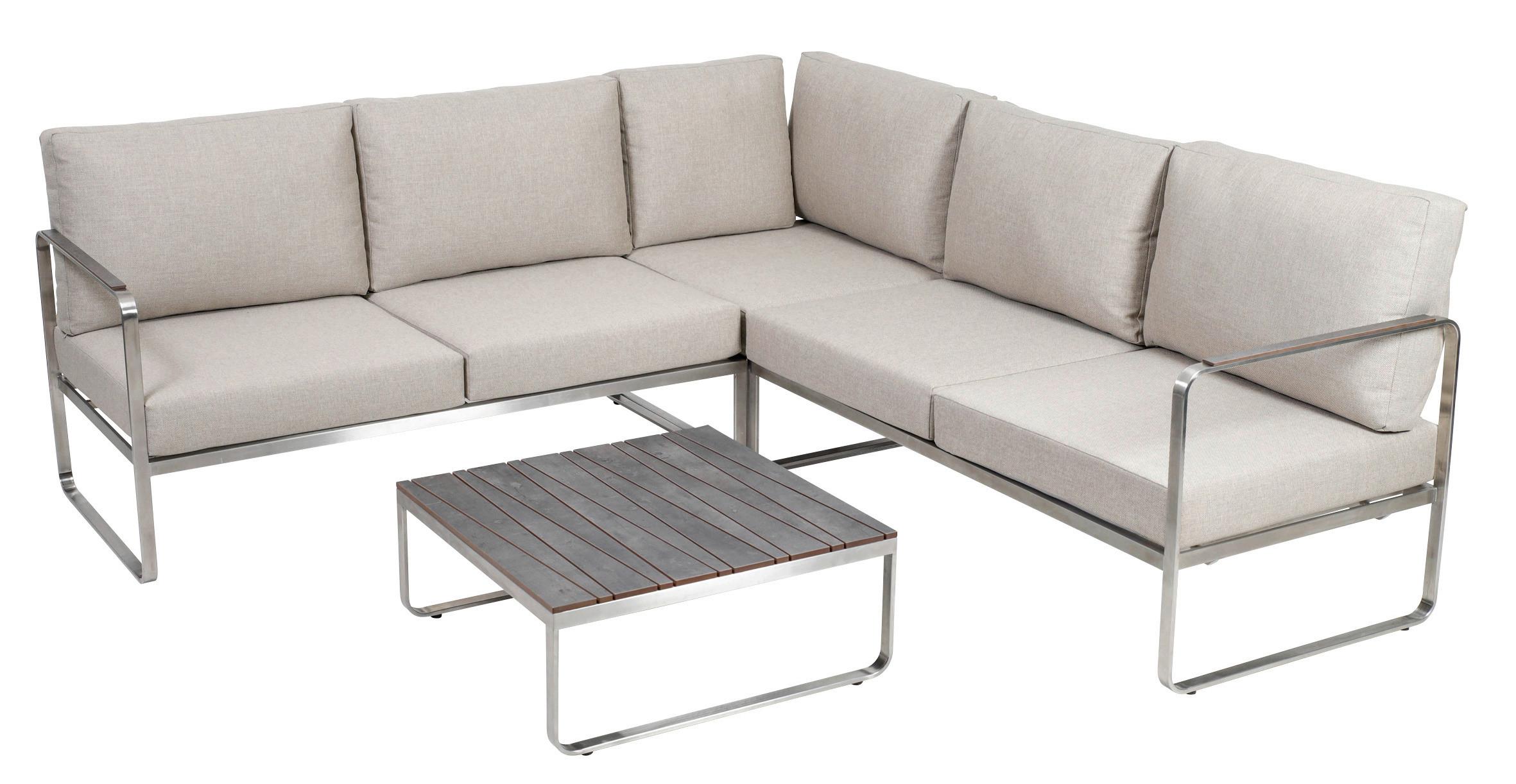 Loungegarnitur 3-Tlg Sydney Aus Edelstahl - Anthrazit/Beige, Basics, Kunststoff/Textil (143/71/70cm) - Gardenson