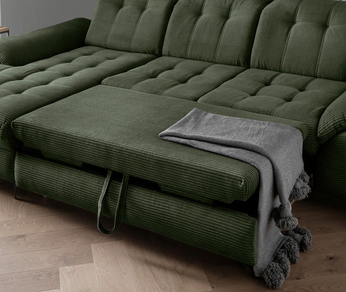 Eckschlafsofa Delphino Dunkelgrün S: 189x273 cm - Dunkelgrün/Schwarz, MODERN, Textil (189/273cm) - Livetastic