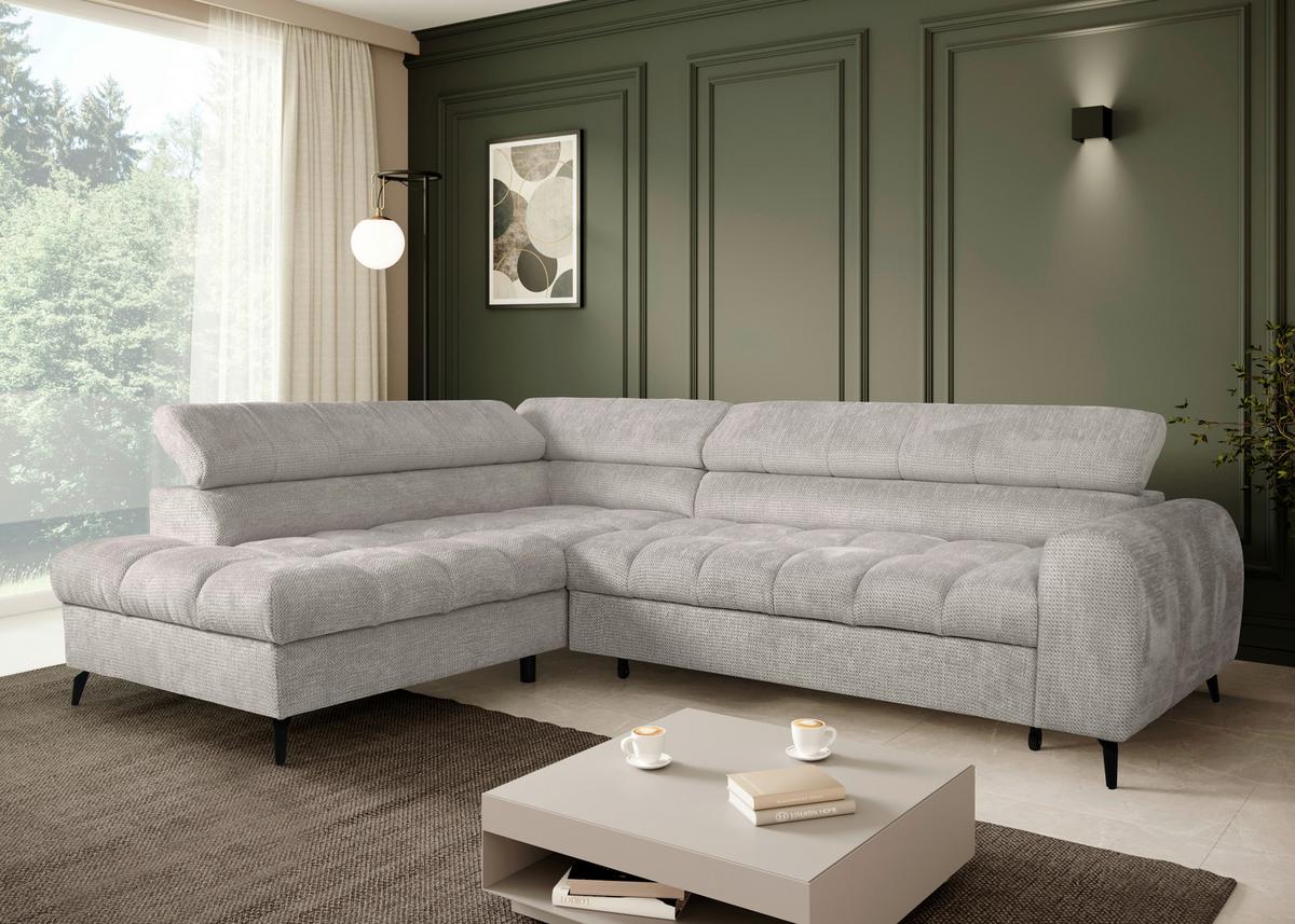 Ecksofa Volf Links New Hellgr. mit Schlaffunktion, 203x261 cm - Hellgrau/Schwarz, Trend, Textil (203/261cm)