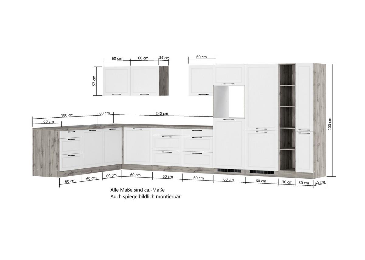 Eckküche Meran Inkl. Spüle 240x420 Cm Grau/eiche Dekor - Eiche Wotan/Grau, LIFESTYLE, Holzwerkstoff (240/420cm) - Held