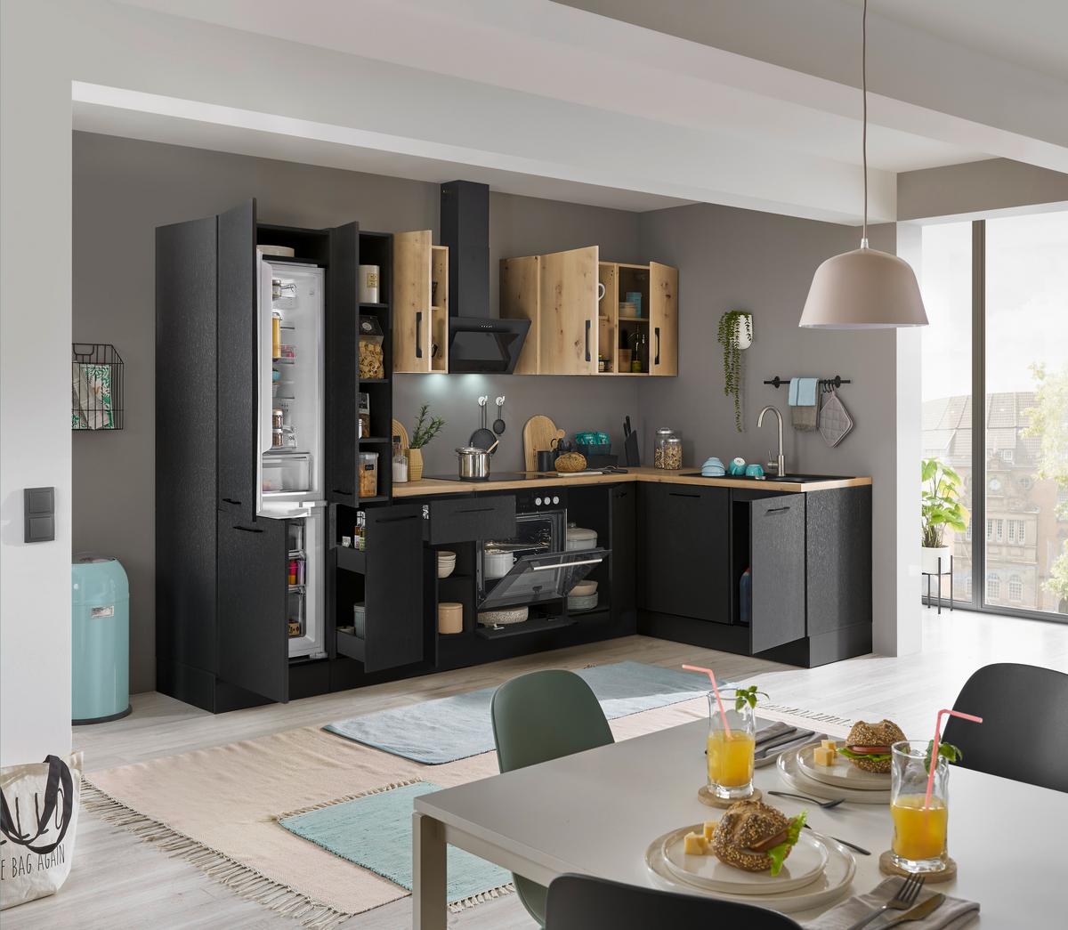 Eckküche Turin Schwarz/eiche Dekor 310x175 Cm - Schwarz/Eiche Artisan, Basics, Holzwerkstoff (310/175cm) - MID.YOU