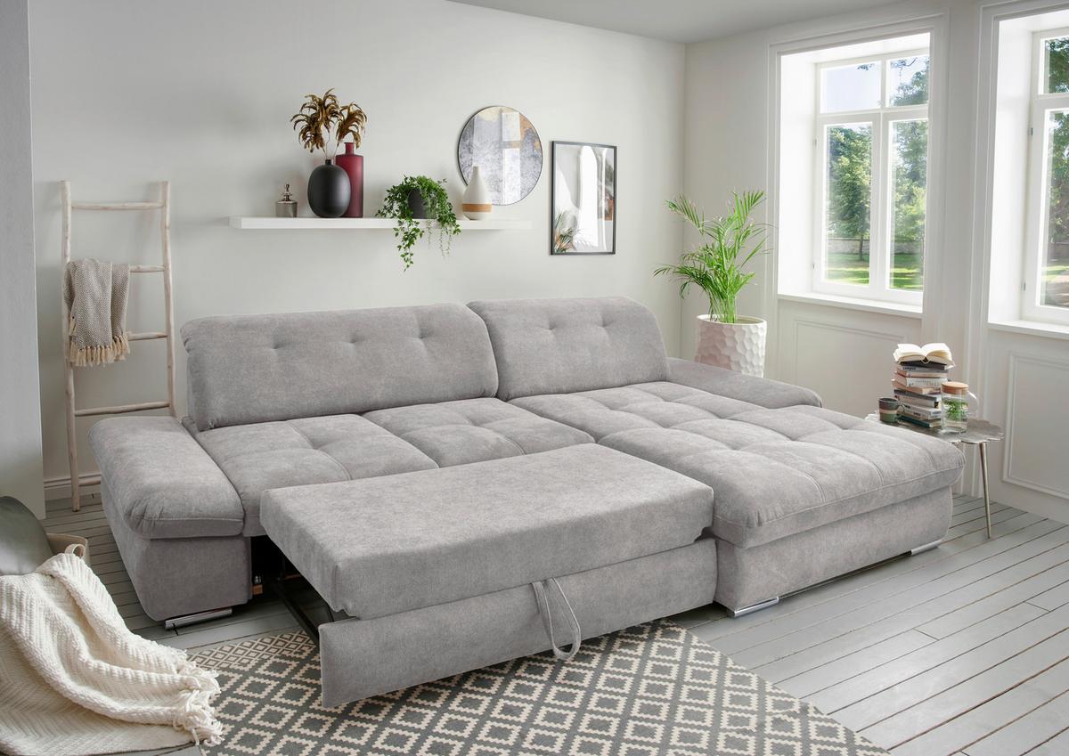 Ecksofa Dalida Grau S: 300x196 cm - Chromfarben/Grau, MODERN, Textil (300/196cm) - Livetastic