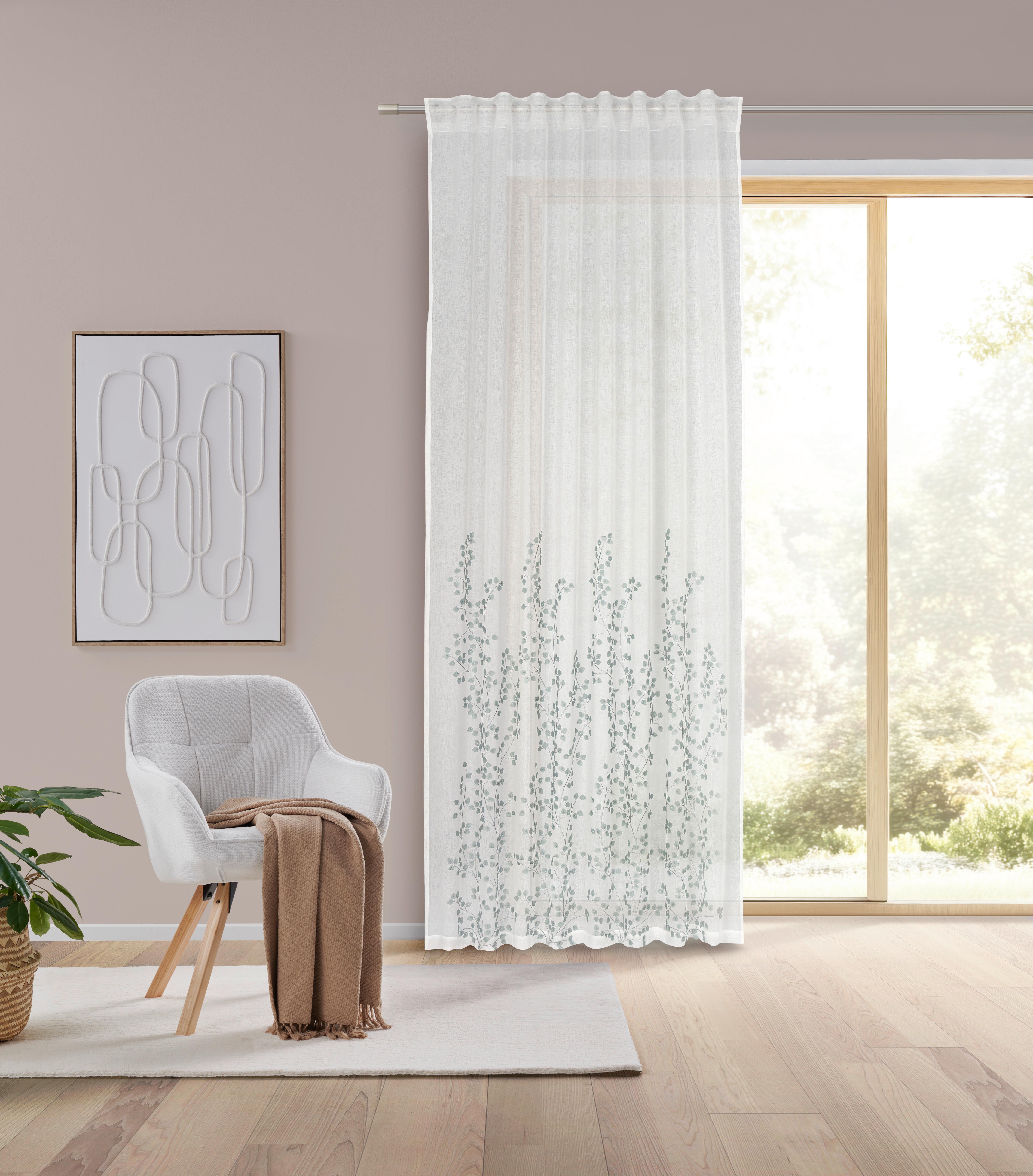 HOTOVÝ ZÁVĚS Livie, 135/245 cm - bílá/světle zelená, Basics, textil (135/245cm) - Mömax