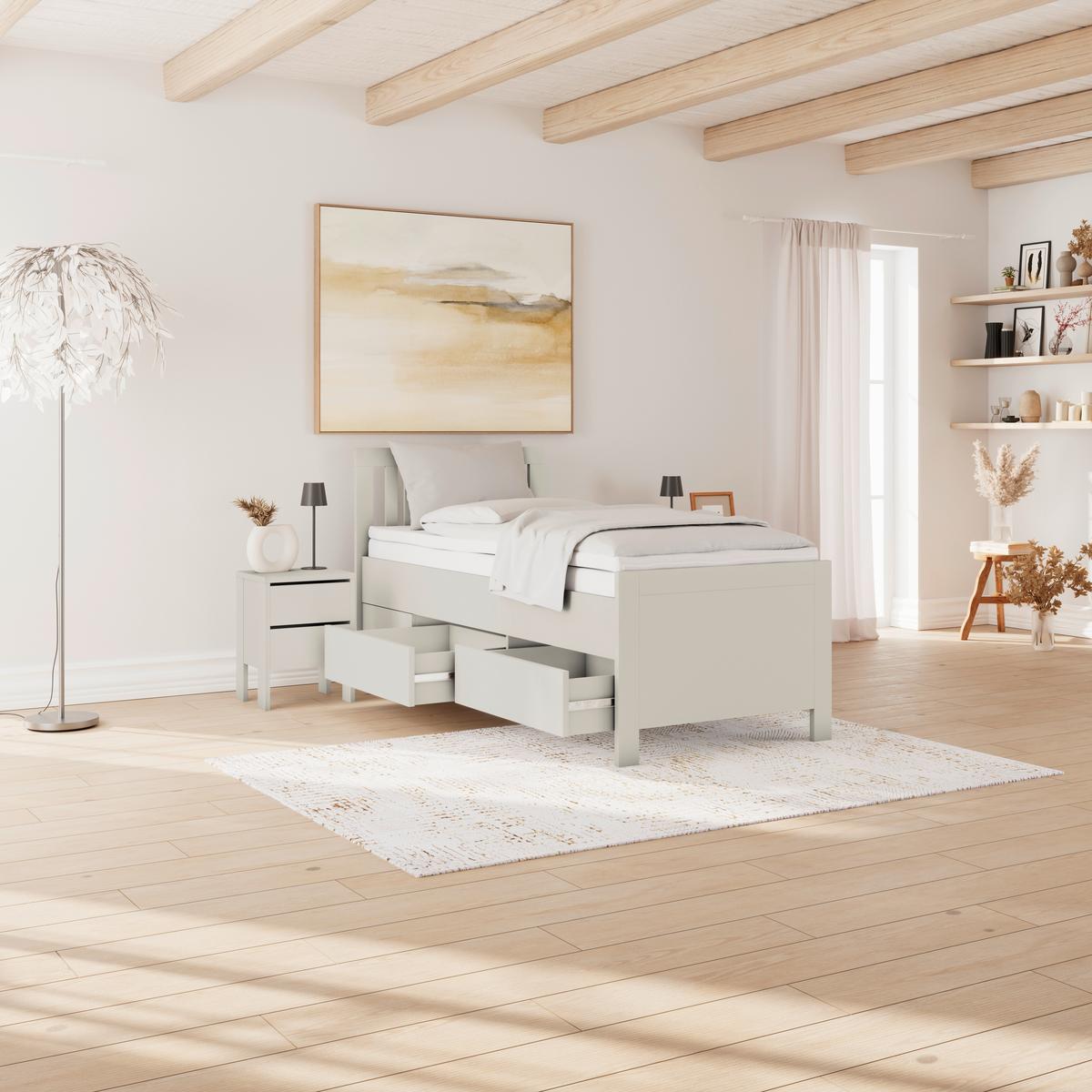 Stauraumbett Pisa mit 4 Laden kaschmirfarben 90x200 - Kaschmir, ROMANTIK / LANDHAUS, Holz (90/200cm) - James Wood