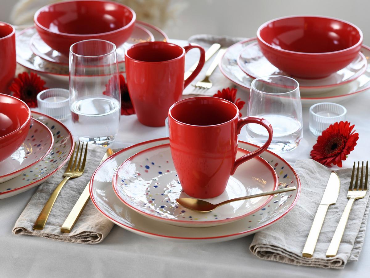 Kombiservice Joy Rot-bunt Creme, Rot 16-Tlg - Multicolor, Basics, Keramik - Creatable