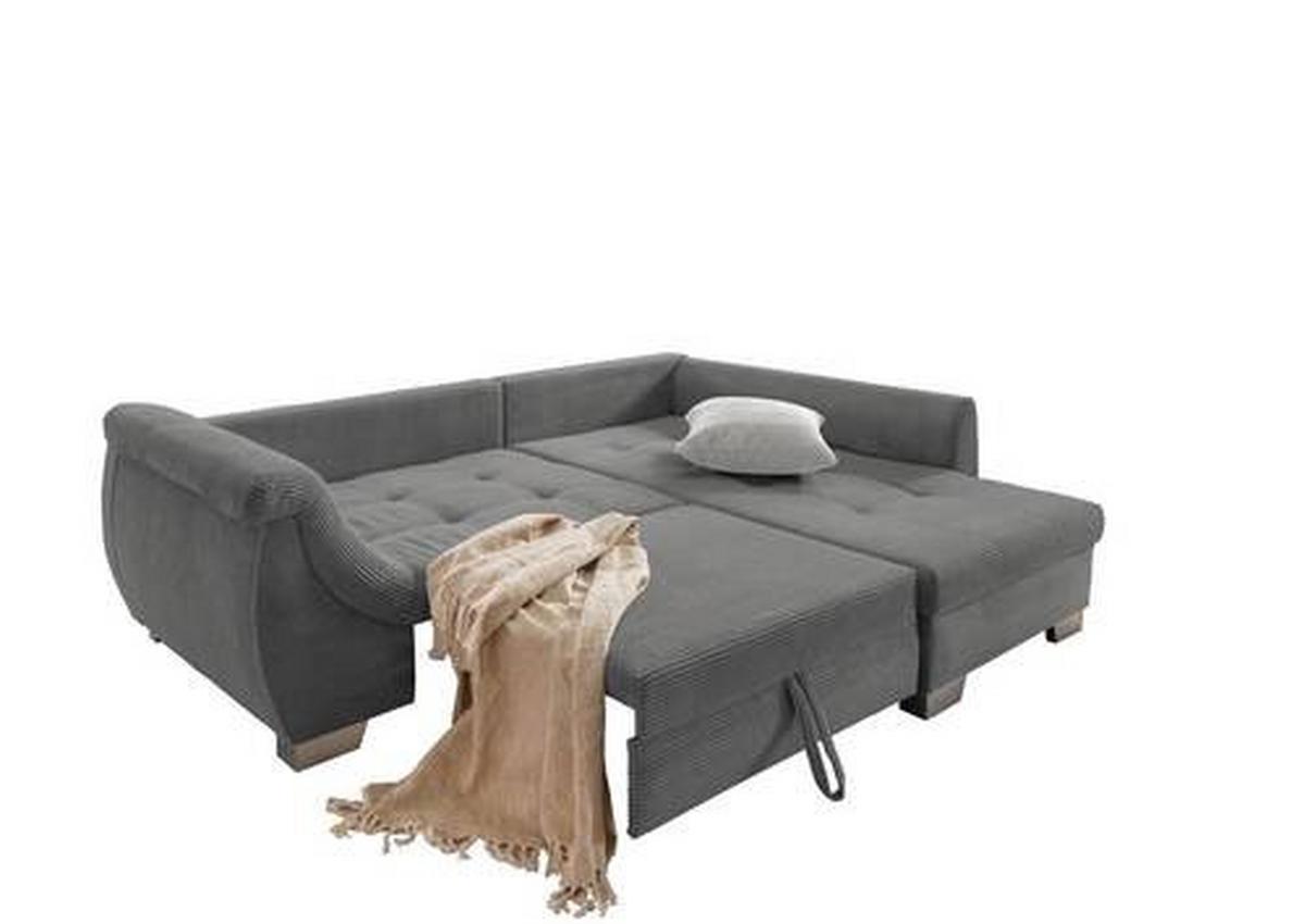 Ecksofa mit Schlaffunktion Flora Grau Cord - Silberfarben/Grau, Design, Textil (250/190cm) - MID.YOU