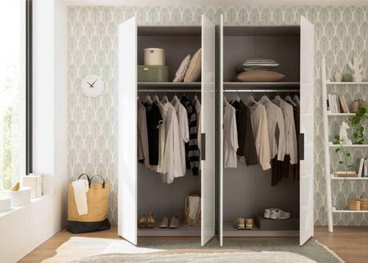 Drehtürenschrank 200 Cm Laar Weiß/weißglas - Weiß, MODERN, Holzwerkstoff (200/216/58cm) - MID.YOU
