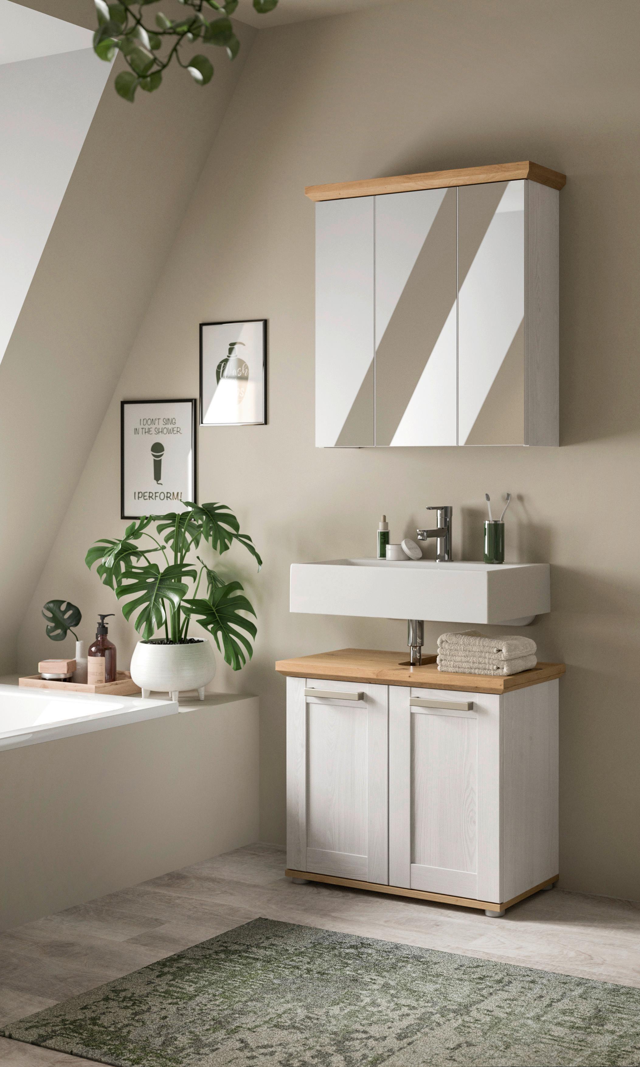 Badezimmer Verona Lärchefarben/Eiche D. B: 69cm - Silberfarben/Lärchefarben, Trend, Glas/Holzwerkstoff (69cm) - MID.YOU