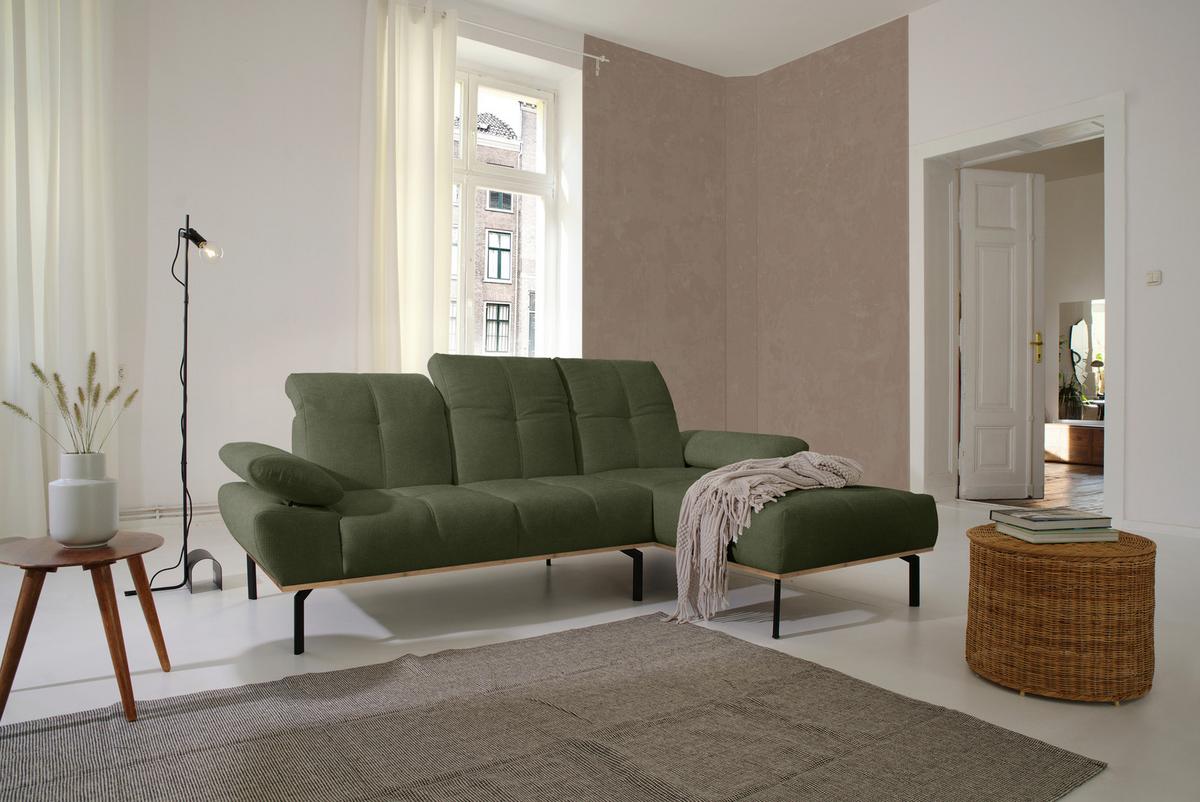 Ecksofa Grün S: 242x170 cm - Wildeiche/Schwarz, Design, Holz/Textil (242/170cm) - MID.YOU