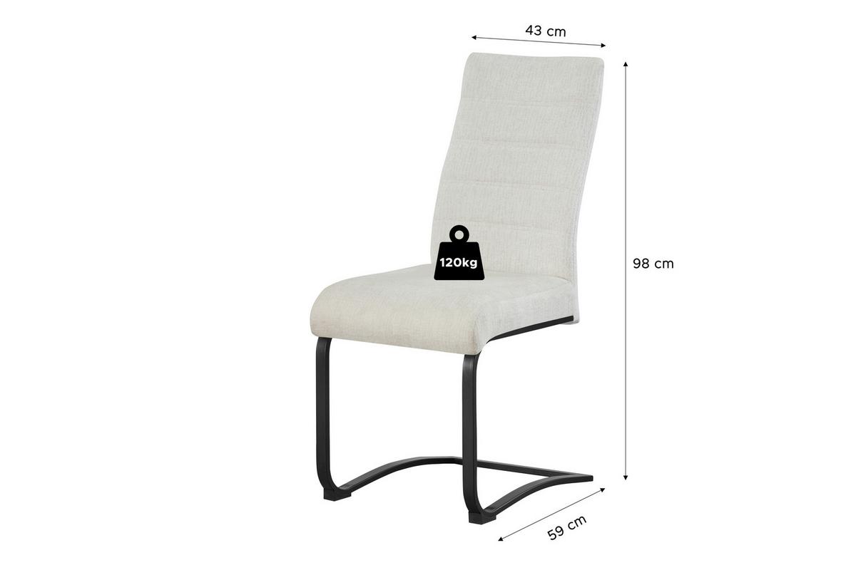 Szánkótalpas Szék Szett Leni - krémszínű/fekete, Modern, textil/fém (43/98/59cm) - MID.YOU
