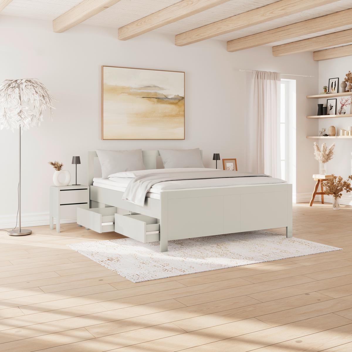 Stauraumbett Pisa mit 4 Laden kaschmirfarben 180x200 - Kaschmir, ROMANTIK / LANDHAUS, Holz (180/200cm) - James Wood