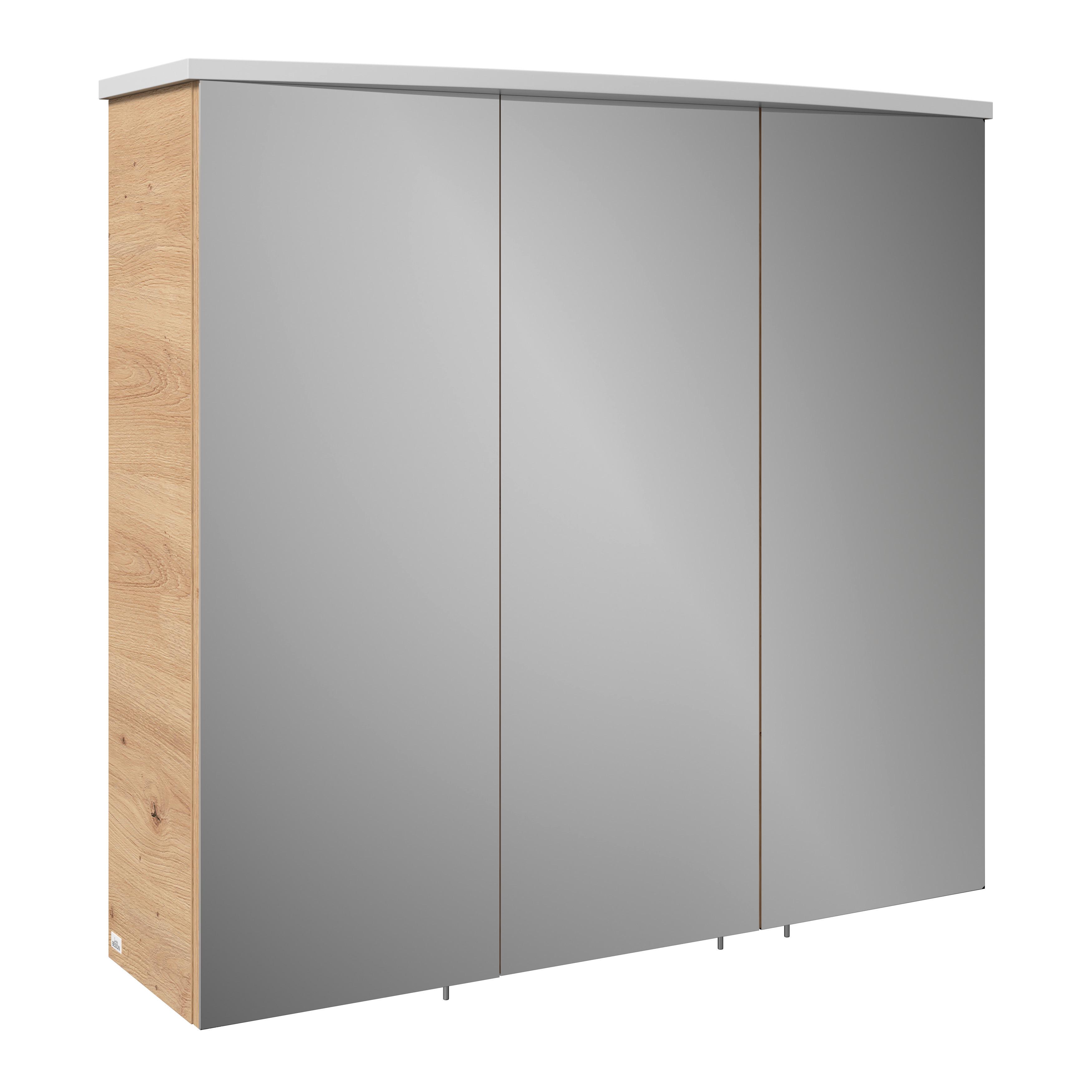 Spiegelschrank Avensis mit LED 3-türig BHT: 75x73x20,5 cm - Klar/Eichefarben, MODERN, Glas/Holzwerkstoff (75/73/20,5cm) - Luca Bessoni