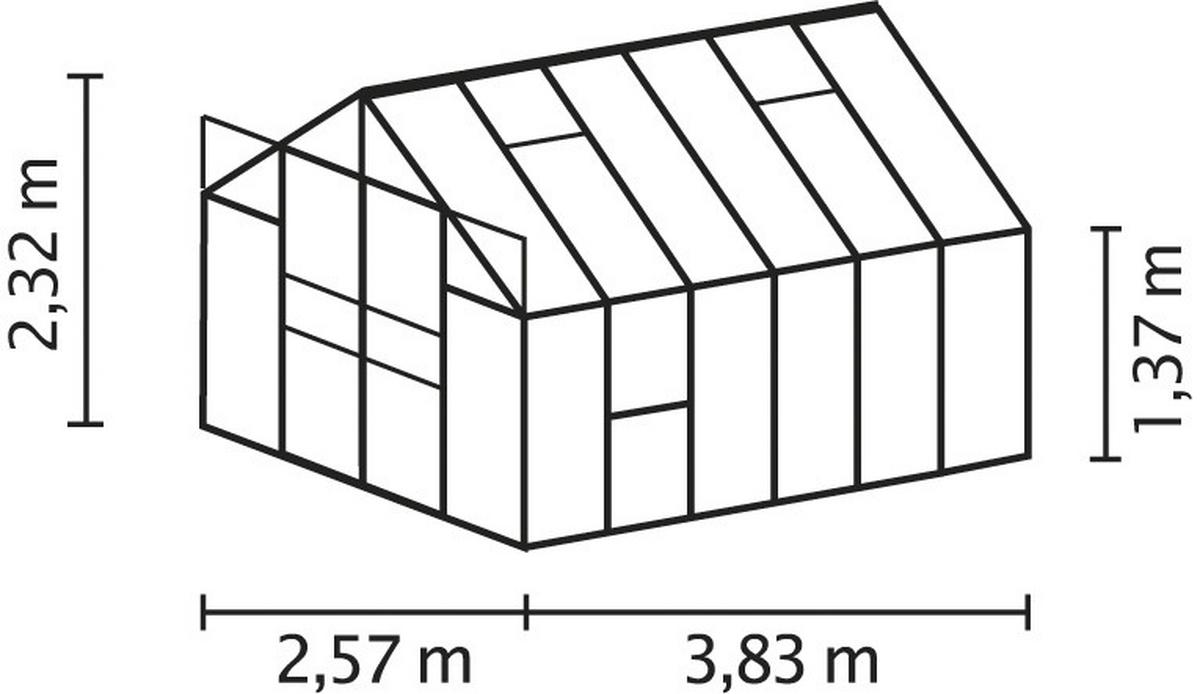 Gewächshausbausatz Meridian 2 9900 9,9 M2 Metall - Alufarben, Basics, Metall (257/231,8/383cm)
