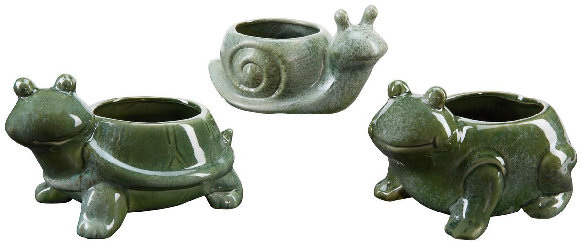 Pflanztier 3-Fach-Sortiert - Dunkelgrün, Design, Keramik (16,5/23,5/14cm)