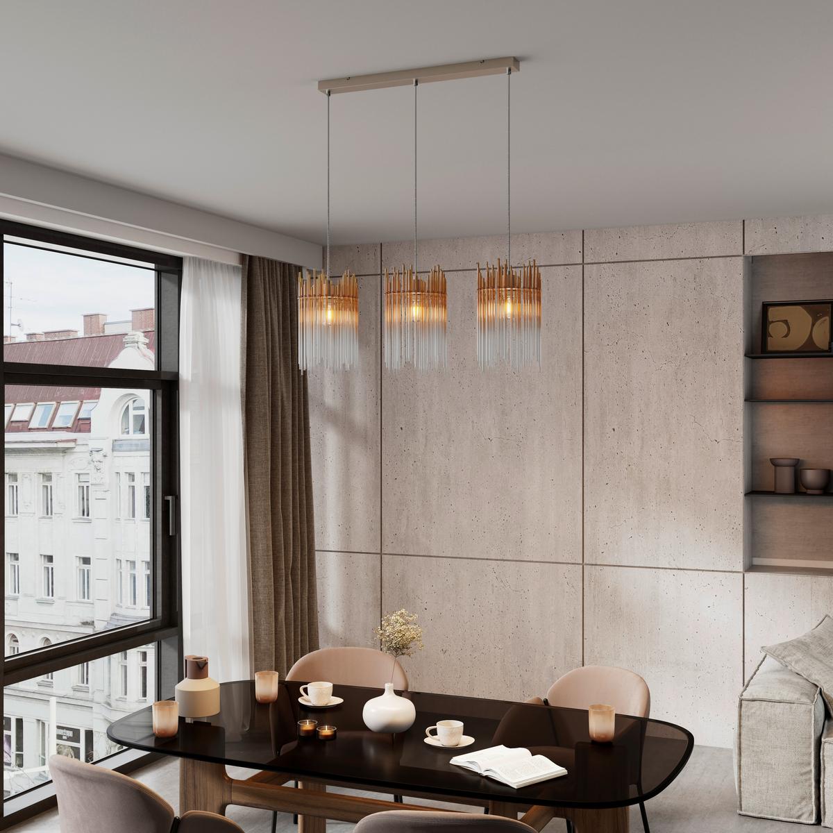 HÄNGELEUCHTE STAB - Champagner/Transparent, MODERN, Glas/Kunststoff (81/20/150cm)