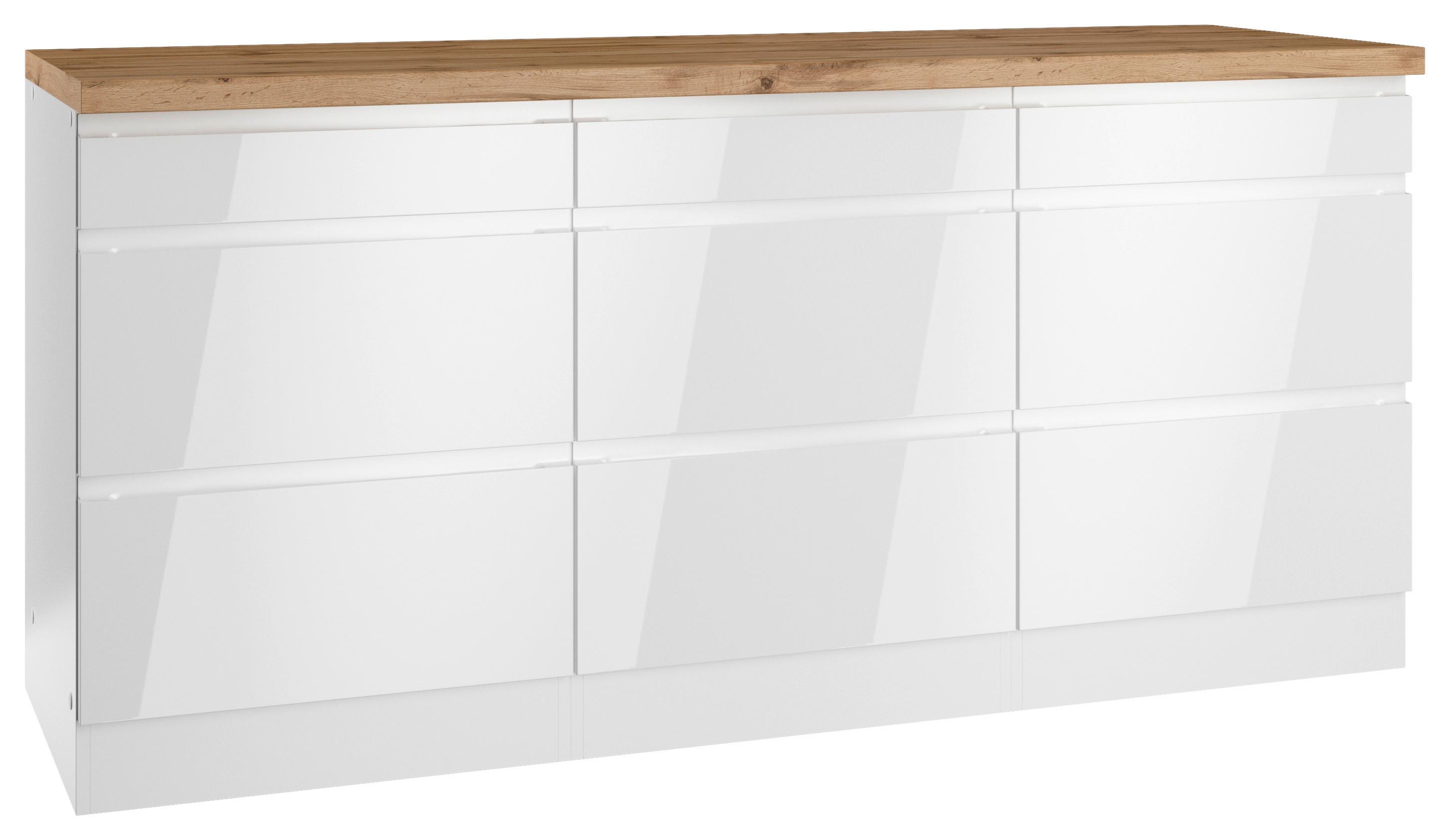 Küchenunterschrank Monza 180 Cm Weiß/eiche Dekor - Weiß Hochglanz/Eiche Wotan, LIFESTYLE, Holzwerkstoff (180/86/60cm) - Held