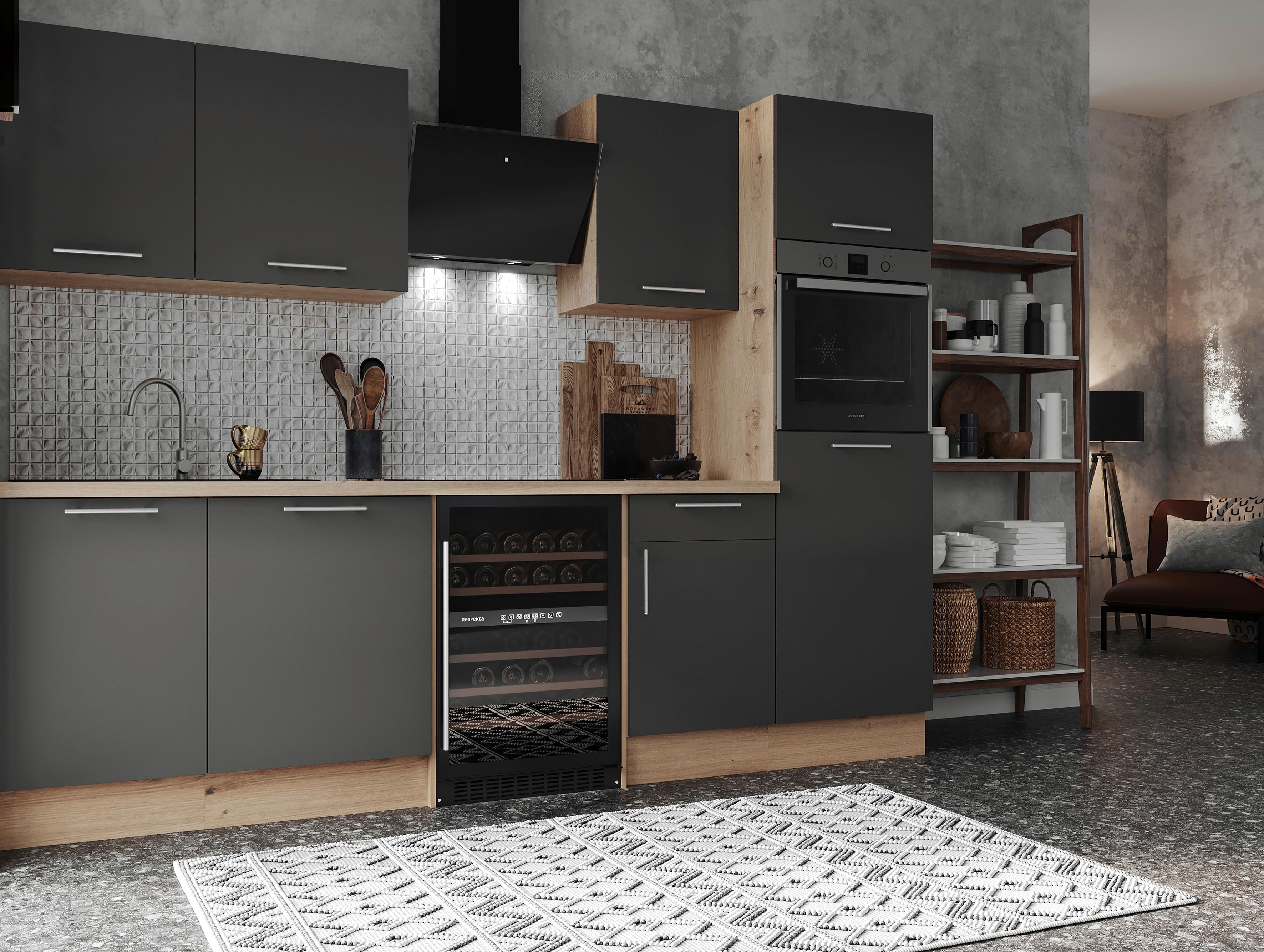 Weinkühlschrank Respekta Bruno - Schwarz, Trend, Glas/Metall (59,5/84,5-86,5/57cm) - Respekta