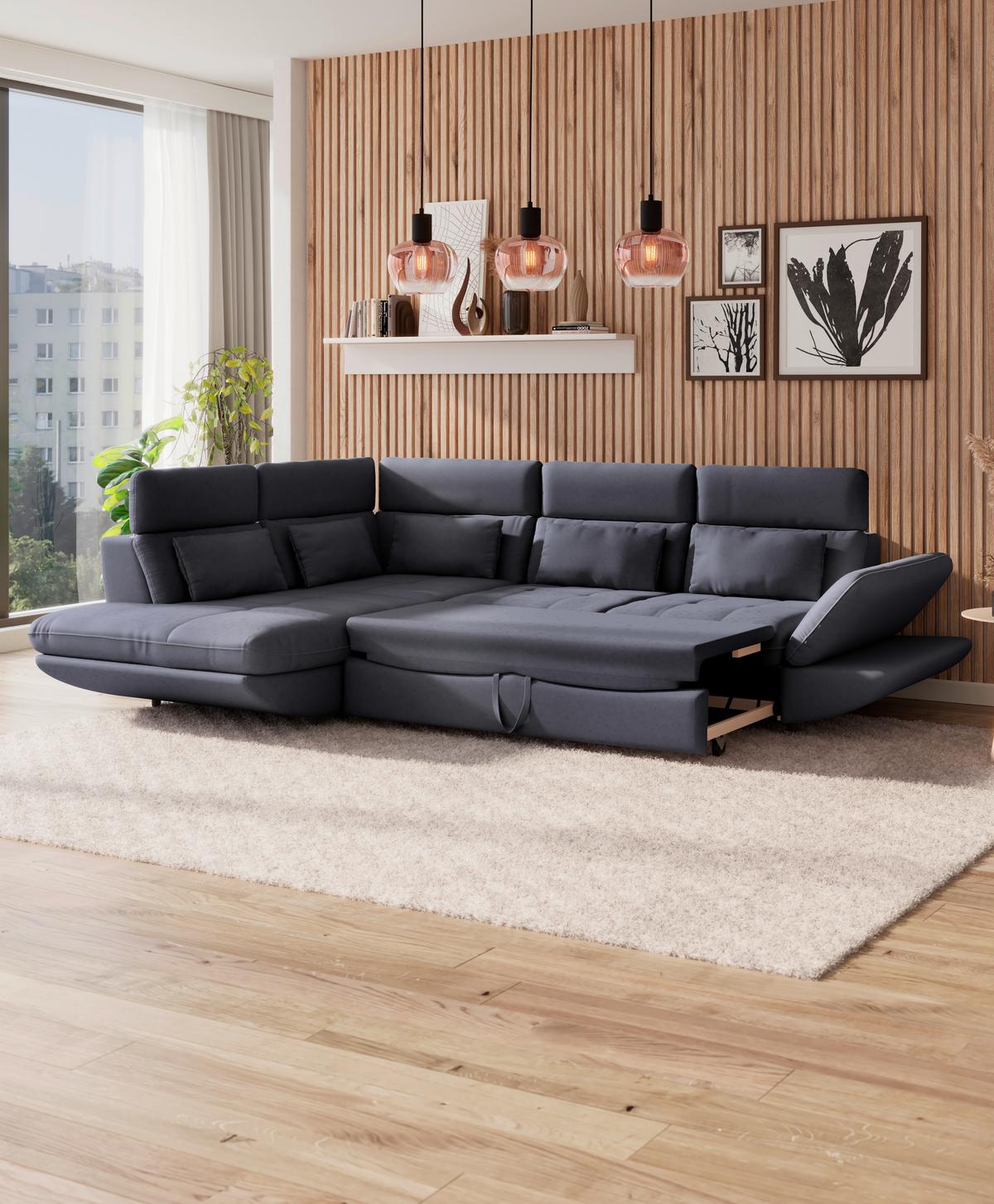 Wohnlandschaft Park - Schwarz/Dunkelblau, MODERN, Textil (311/233cm) - Luca Bessoni