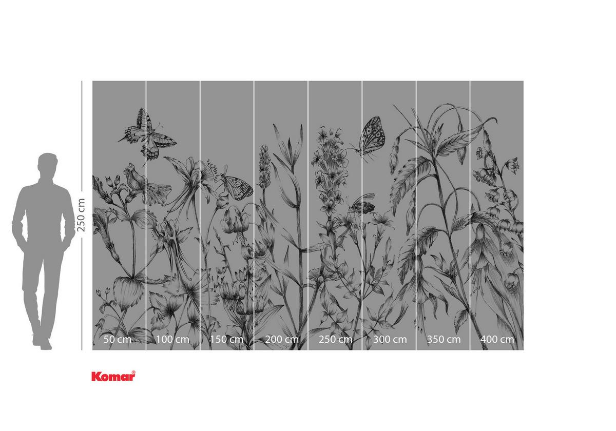 Vliestapete Butterfly Field - Schwarz/Weiß, Basics (400/250cm) - Komar