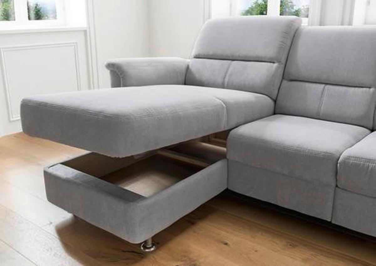 Ecksofa mit Relaxfunktion + USB Anschluss Parole, Mikrof. - Chromfarben/Silberfarben, MODERN, Textil (165/231cm) - Livetastic