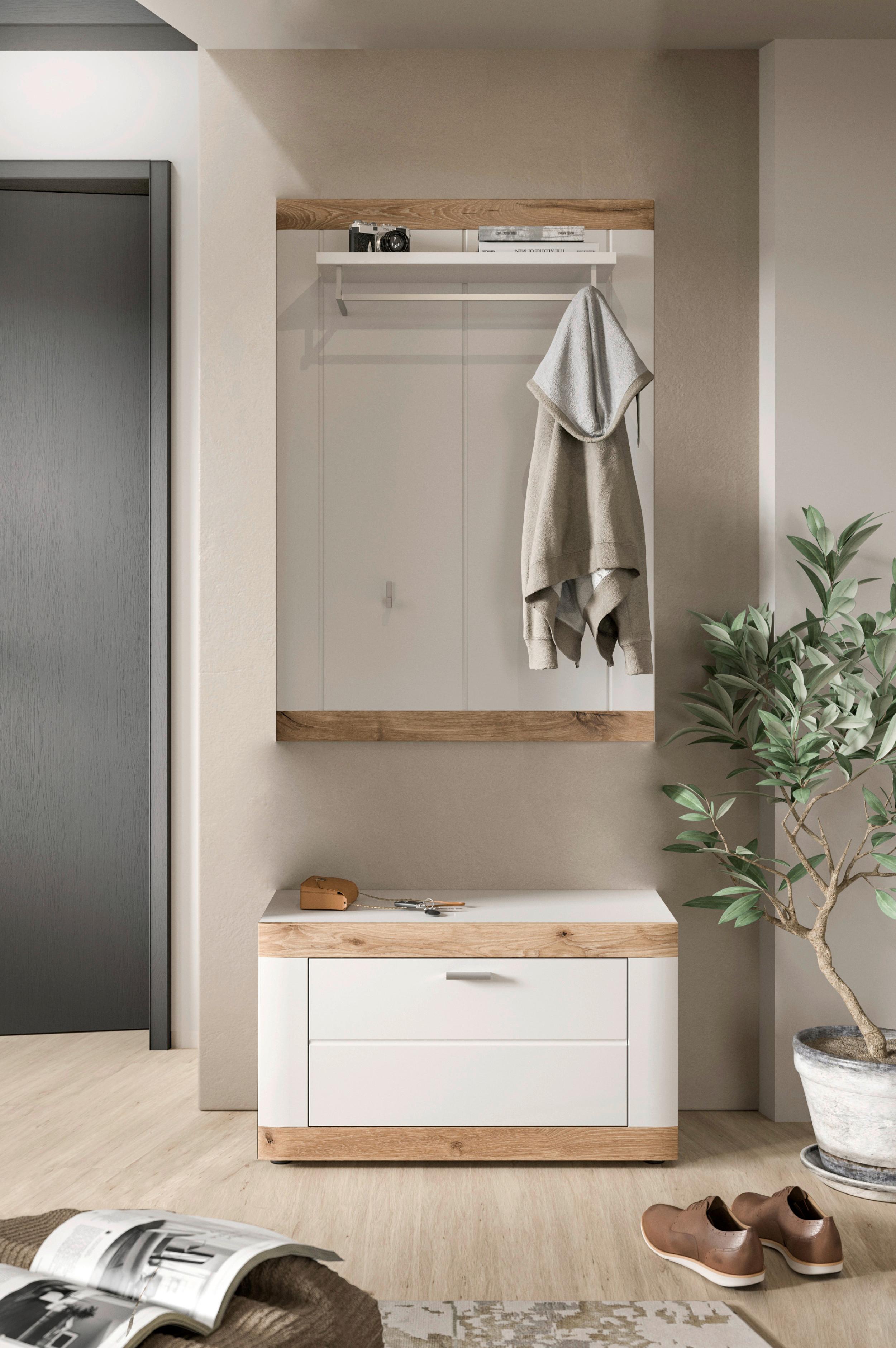 Garderobe Weiß Nb, Nox Oak Dekor - Weiß, KONVENTIONELL, Glas/Holzwerkstoff (73/191/37cm) - MID.YOU