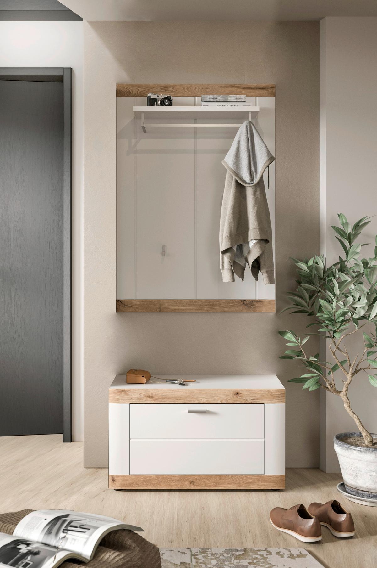 Garderobe Weiß Nb, Nox Oak Dekor - Weiß, KONVENTIONELL, Glas/Holzwerkstoff (73/191/37cm) - MID.YOU